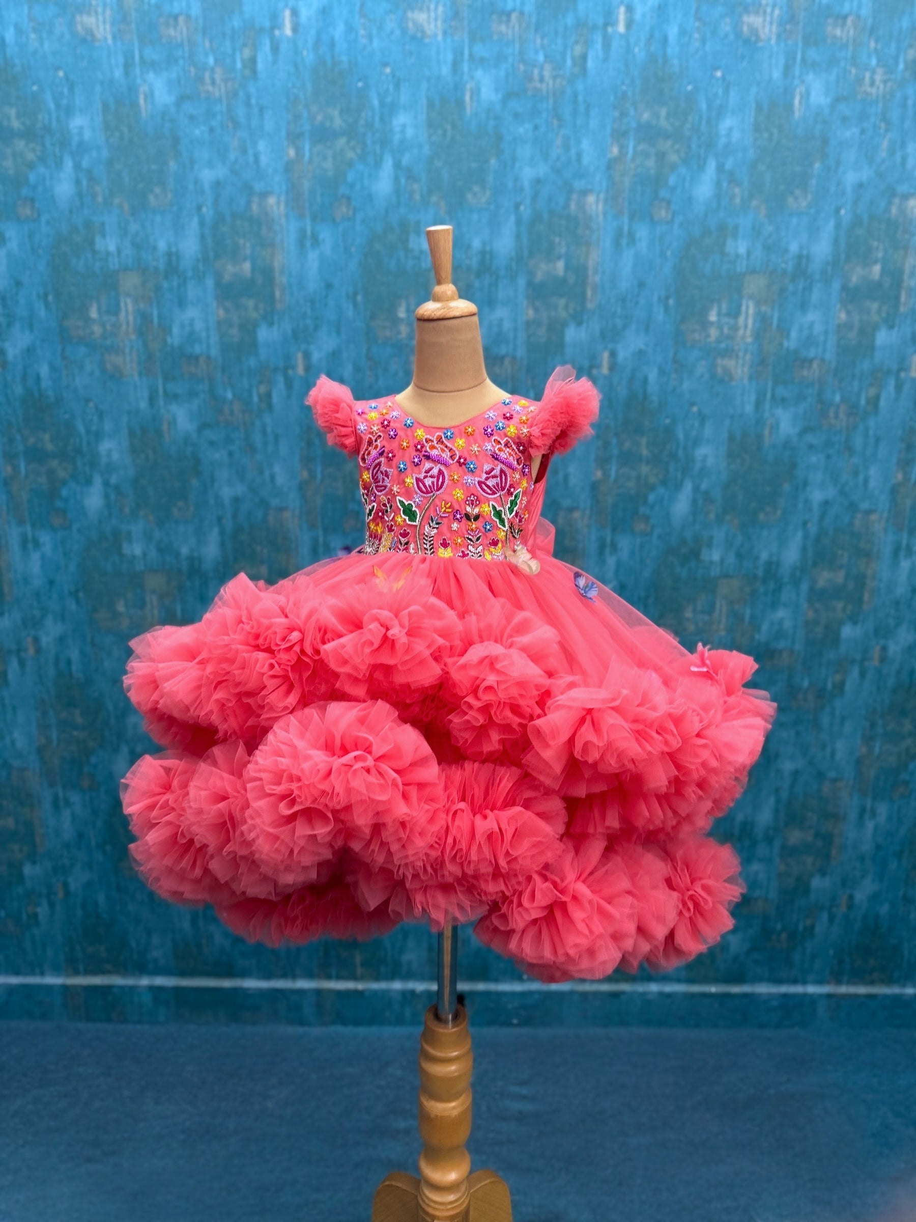 Blush Petal Butterfly Garden High Low Princess Gown