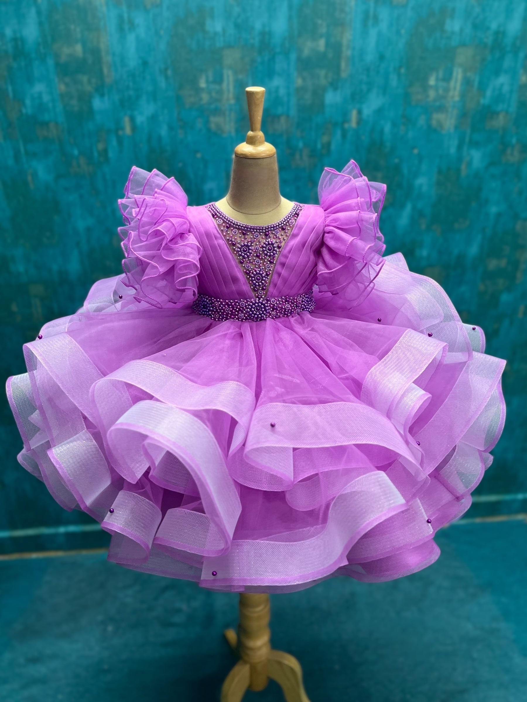 Lavender Crown Bloom Crystal-Worked Couture Princess Ball Dress