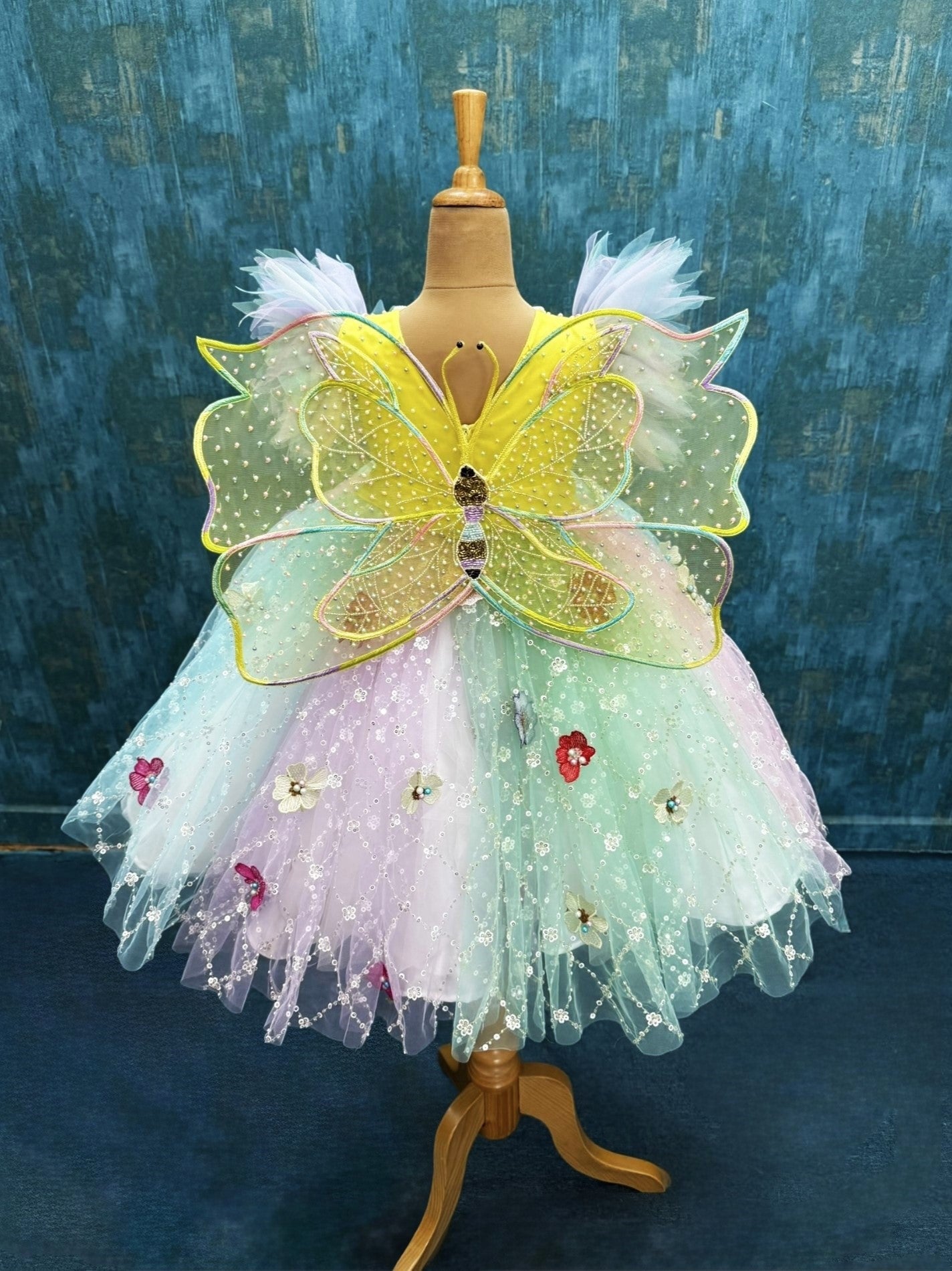 Rainbow Butterfly Sequin Ball gown with characters