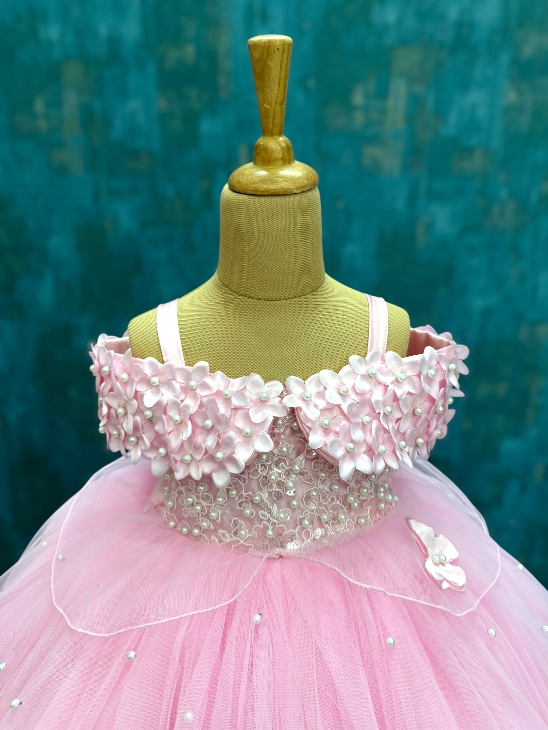 Pink Lace And Pearl Ball Gown