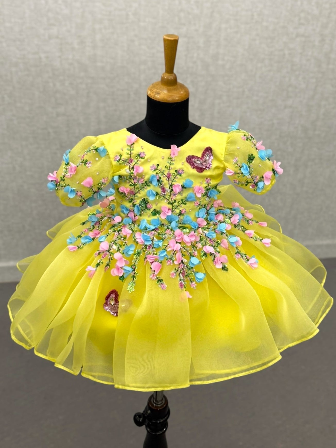 yellow Blossom Fantasy Dress with intricate work