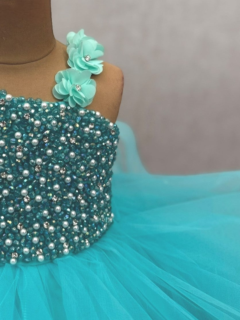 Seafoam Butterfly Bliss Couture gown with intricate work