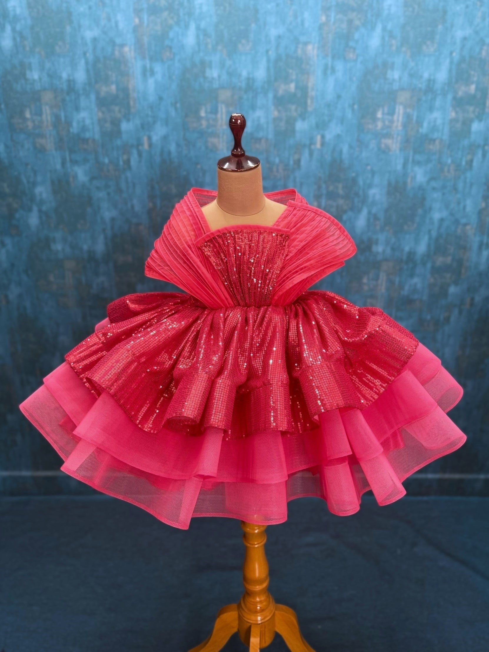 dark peach SEQUIN LAYER GOWN WITH STRUCTURE TOP