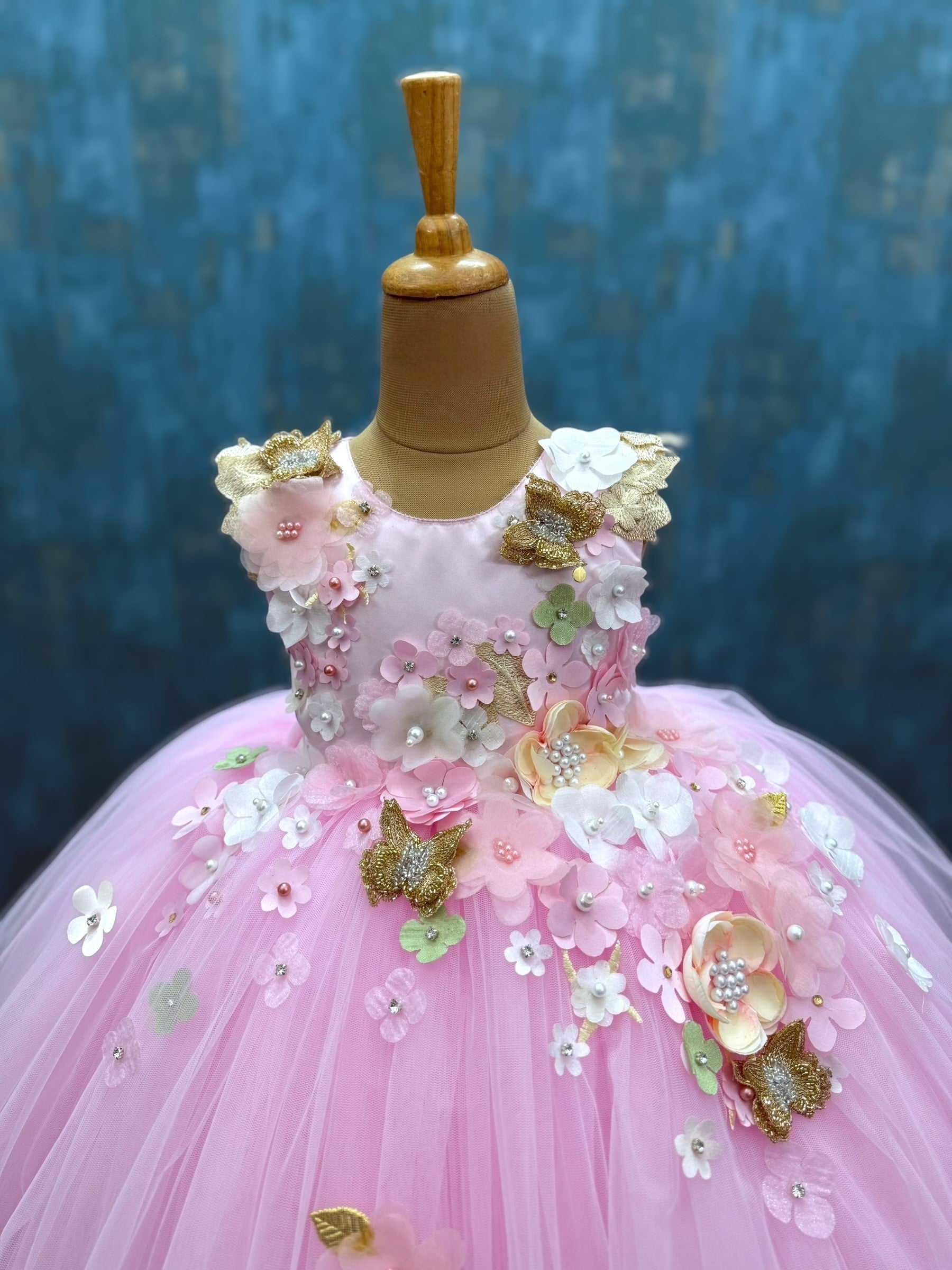 pink Blushing Butterfly Kiss Blossom ball Gown