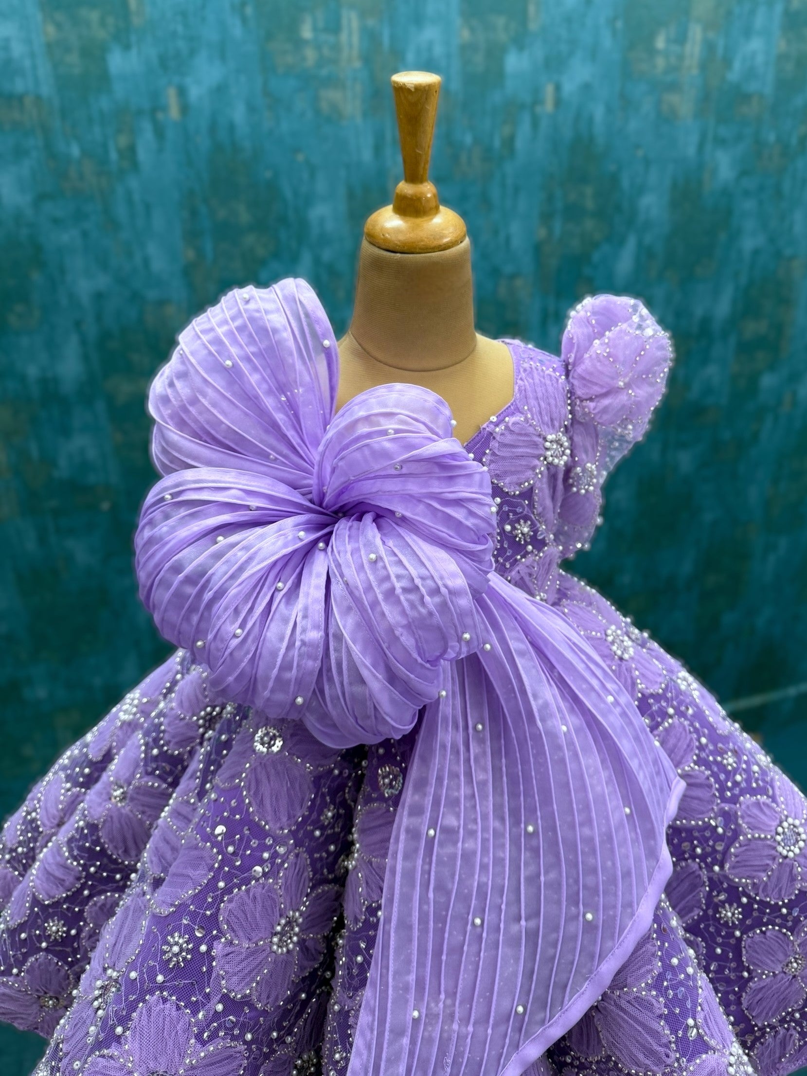 lavender floral panel gown with 5d string flower top