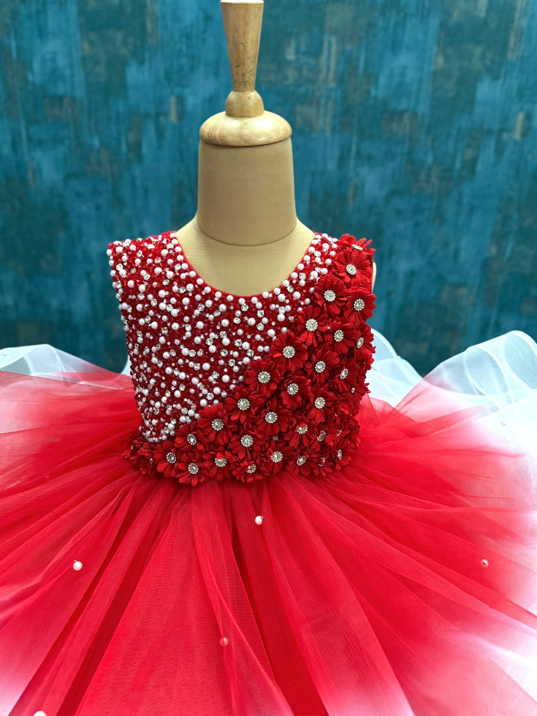 Crimson Petal Swirl Gown