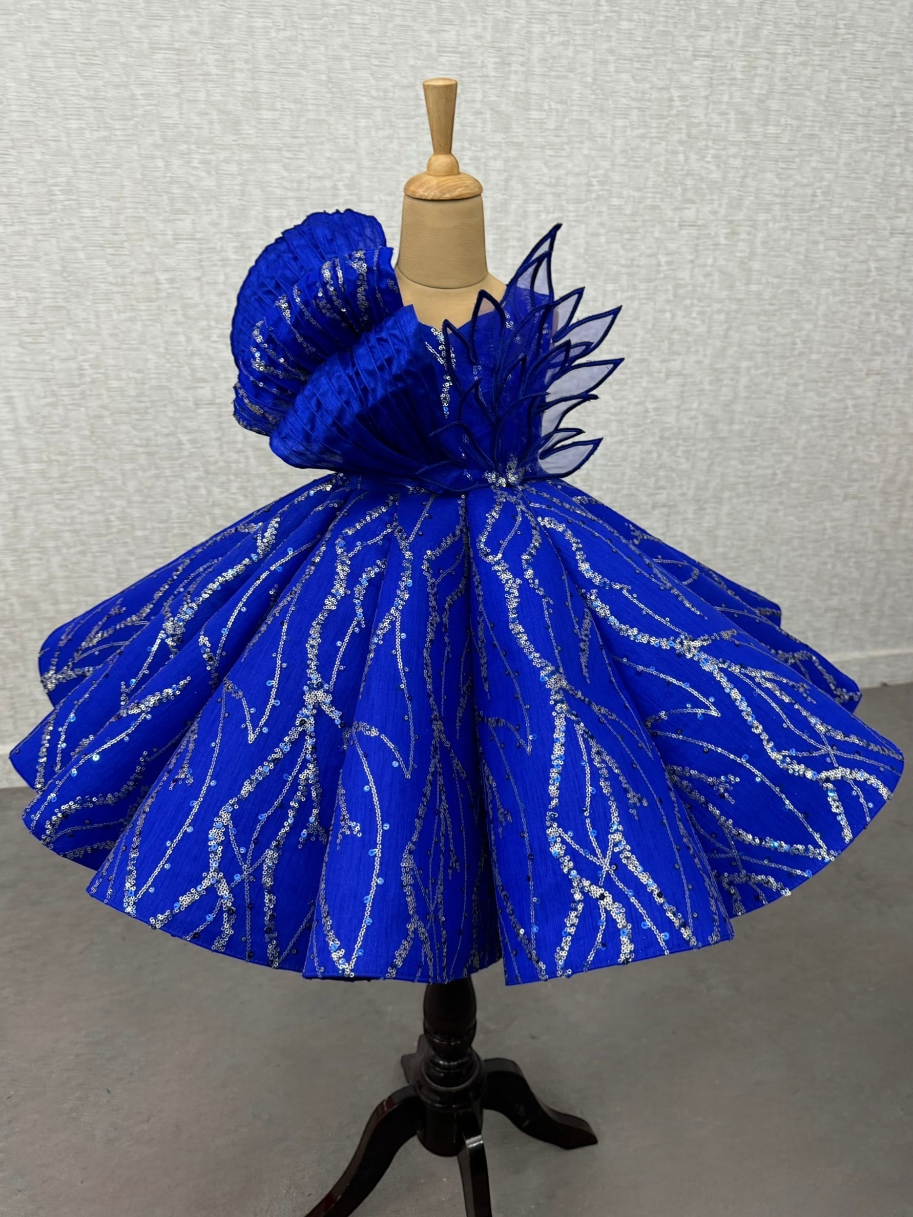 royal blue Structured Panel Ball Gown with Embossing Bows and Hand Embroidered Petals