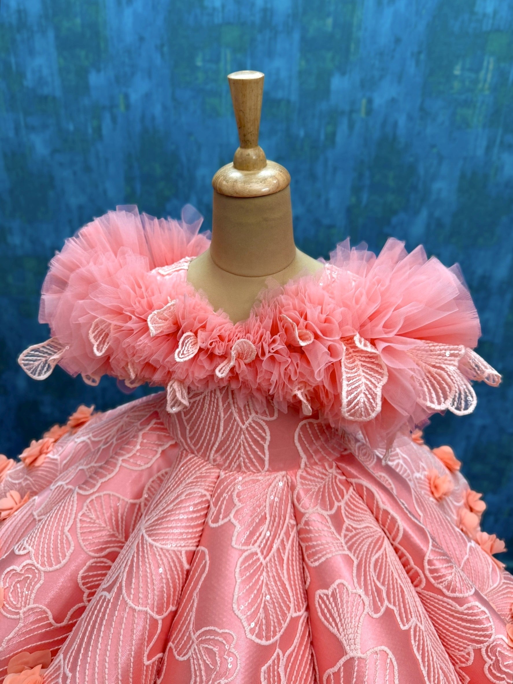 Pink Structure Panel Ball Gown With 3D Flowers