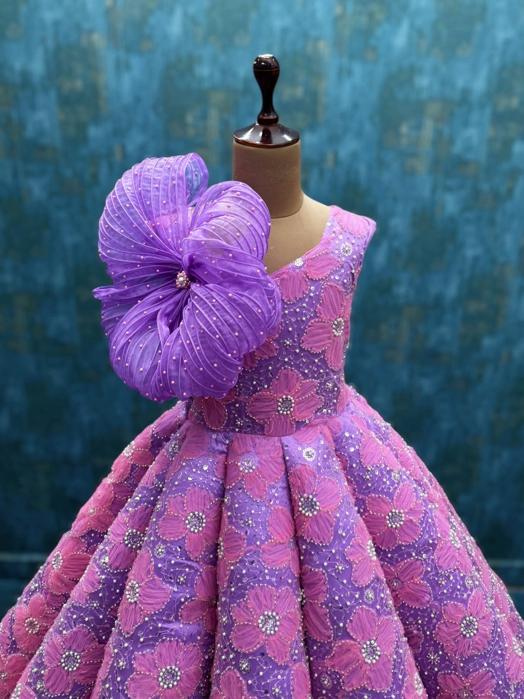 Blush Orchid Fantasy Statement-Shoulder Ball Gown