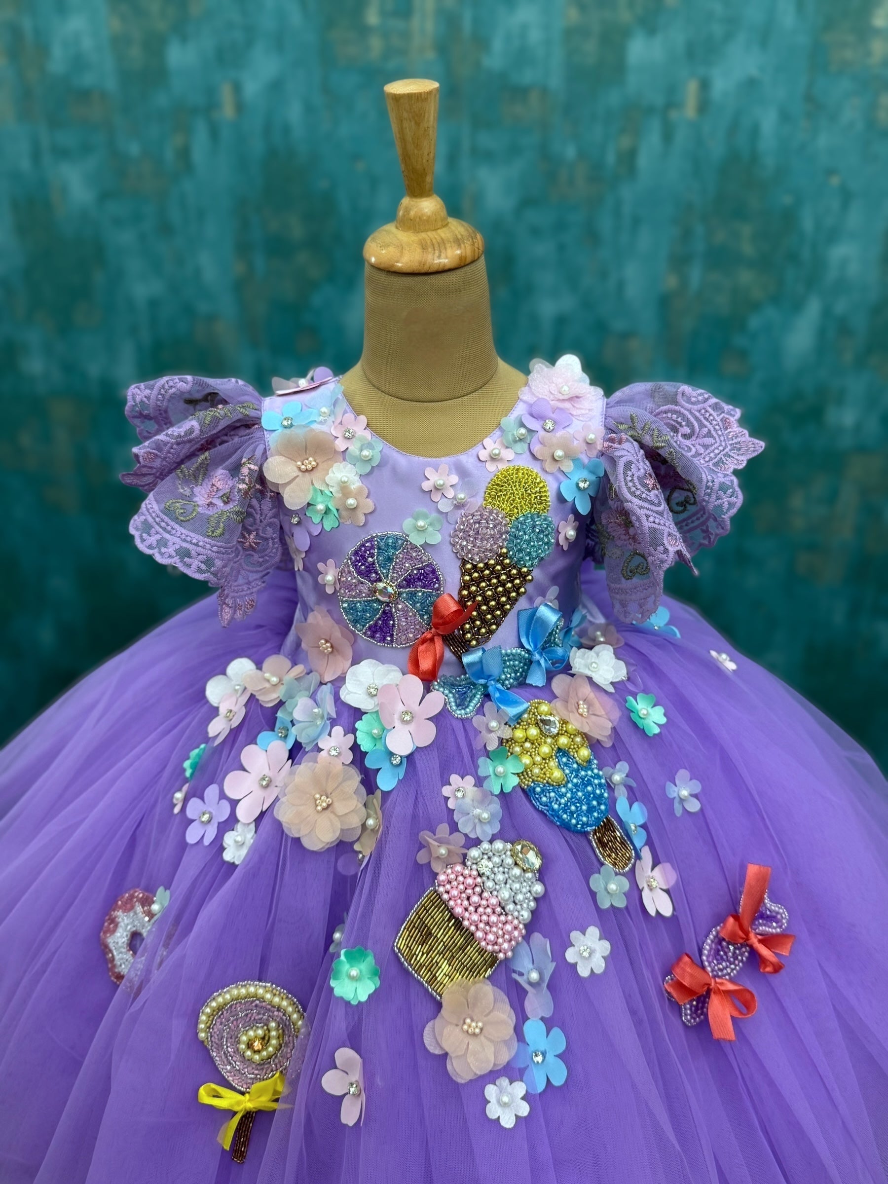 Lavender 3D Candy Garden Handcrafted Princess Ball Gown