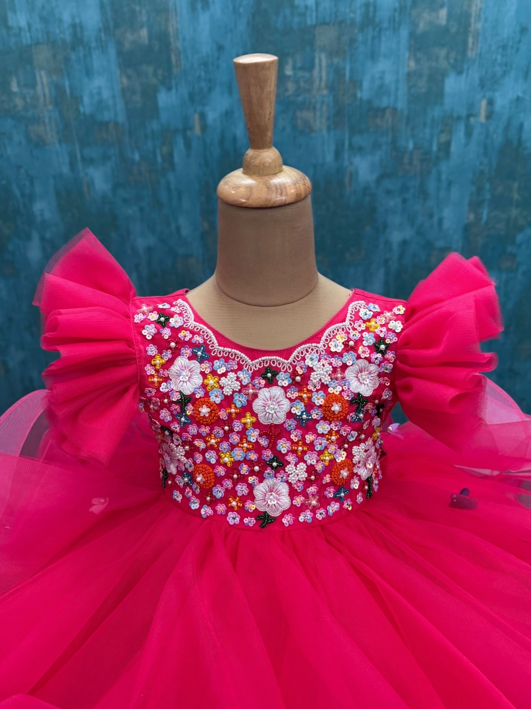 HOT PINK Blossom Dream Dress WITH FLORAL WORK TOP