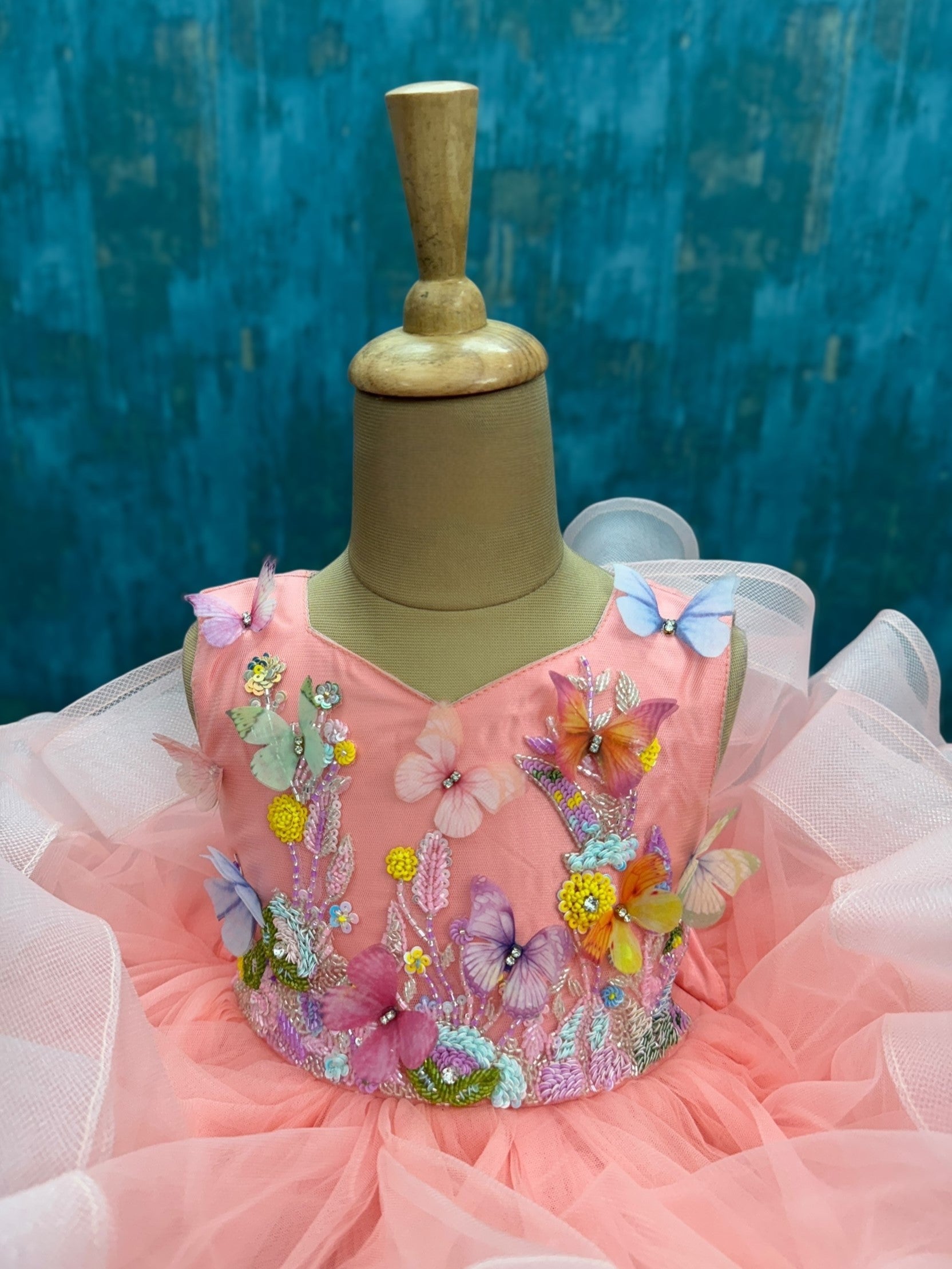 Blush Pink Blossom Butterfly Fantasy Princess Ball Gown