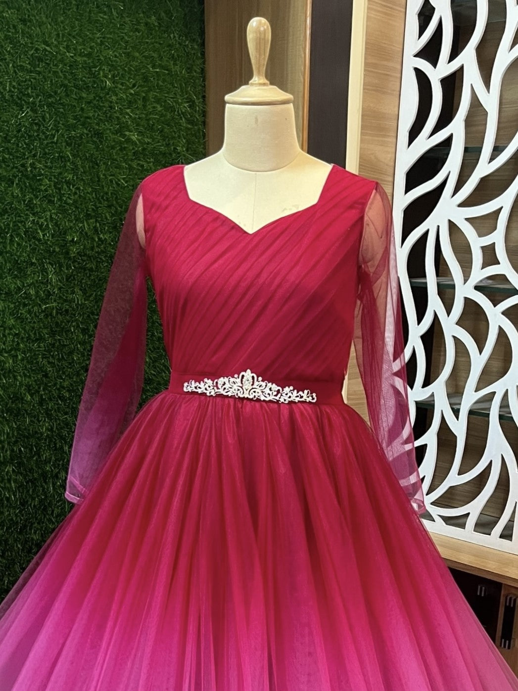 Blush Garnet Twilight Shaded Flow Layered Net Couture Ball Gown