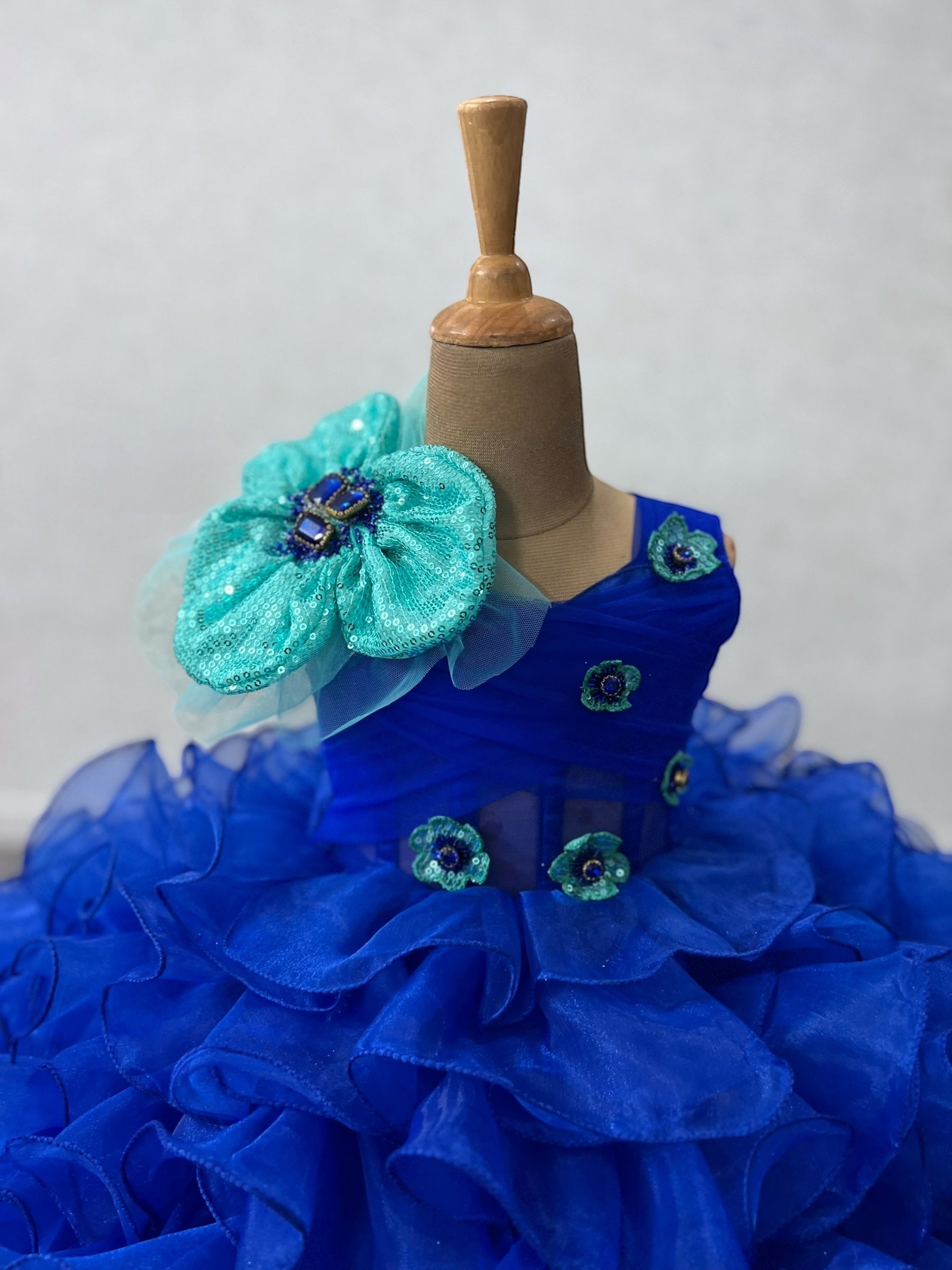 Royal Blue Ocean Whisper Crystal-Flower Couture Princess Dress