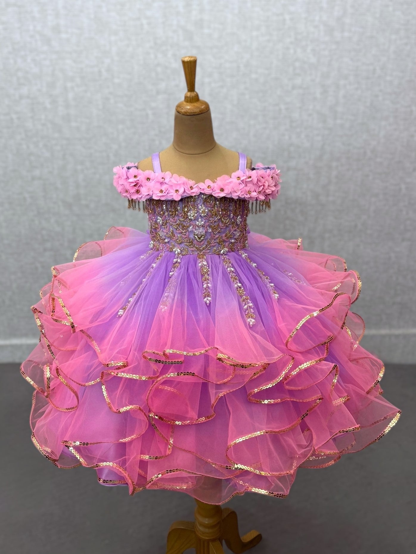 Girls Party Wear Online, Pink & Purple Ombre Pageant Gown