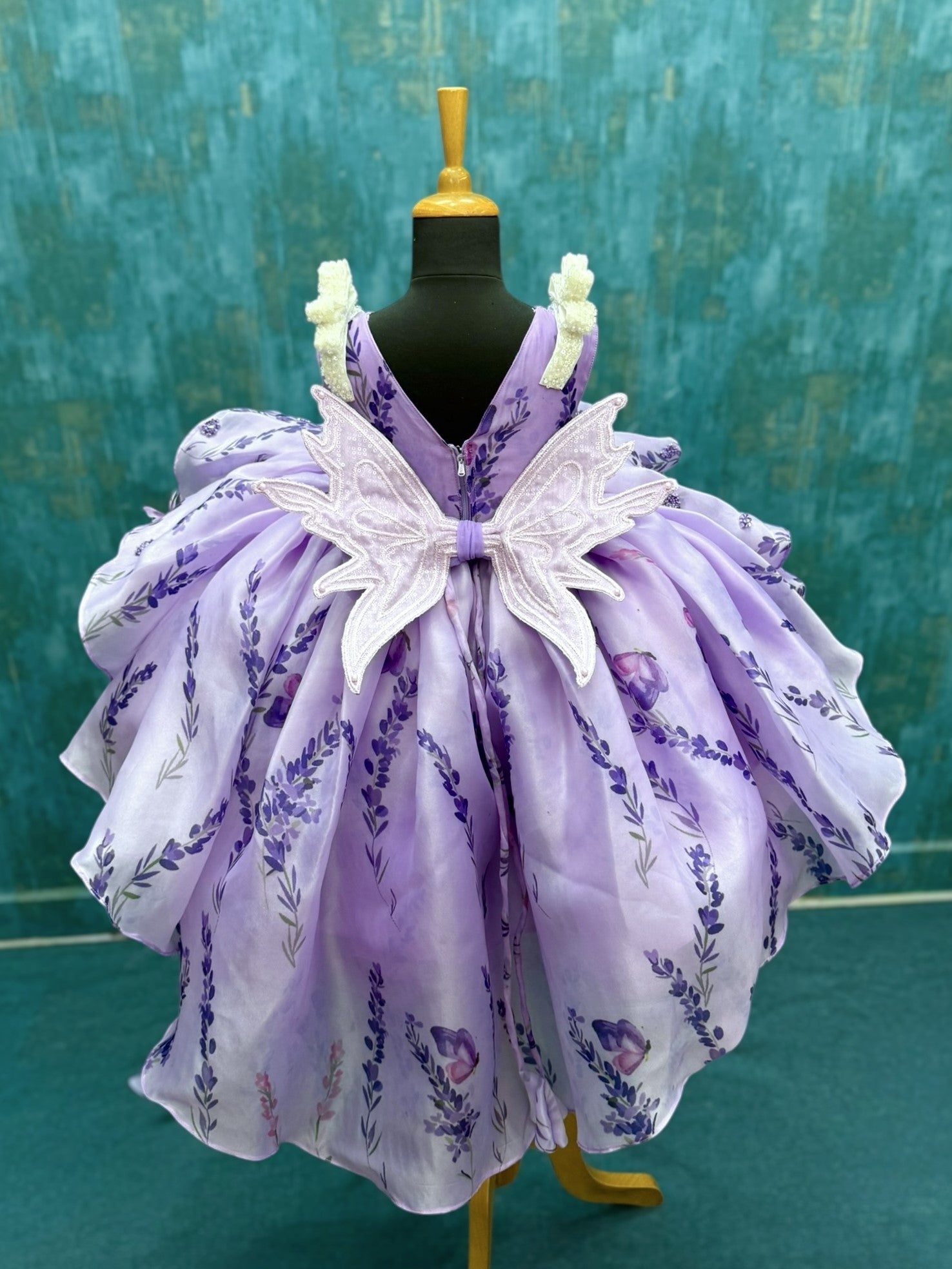 Royal Lavender Blossom Ruffle Fairy Tale Designer Dress