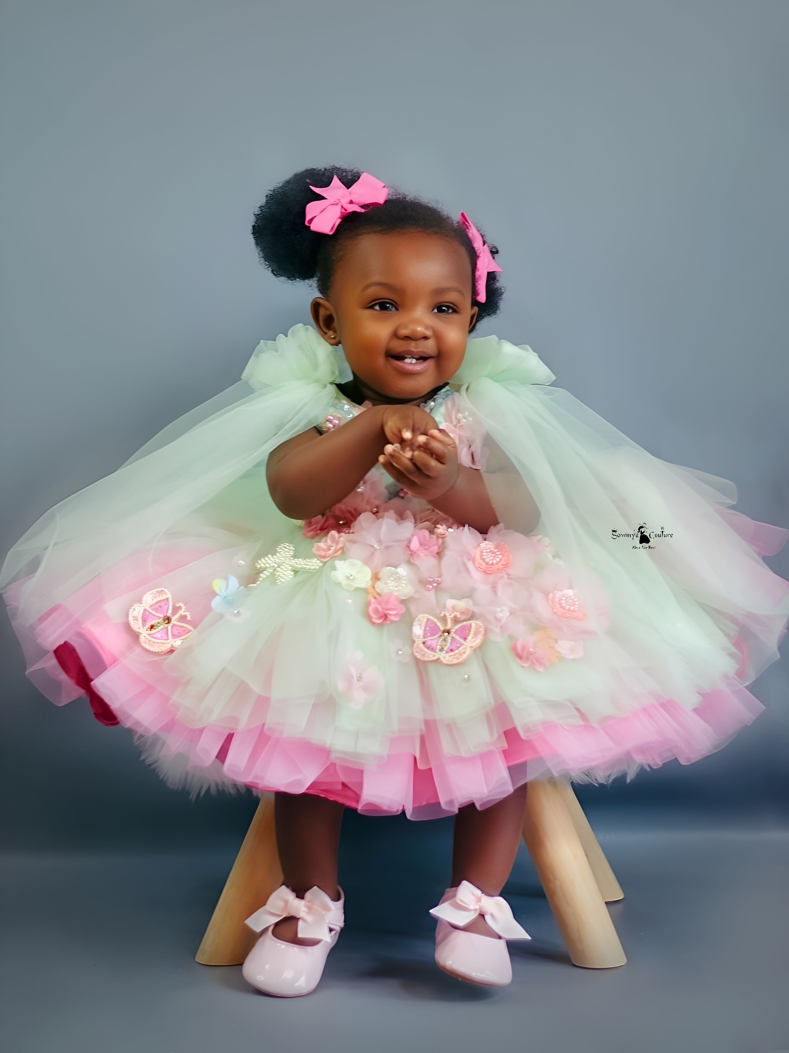 PINK AND GREEN FLORAL HALF LENGTH GOWN