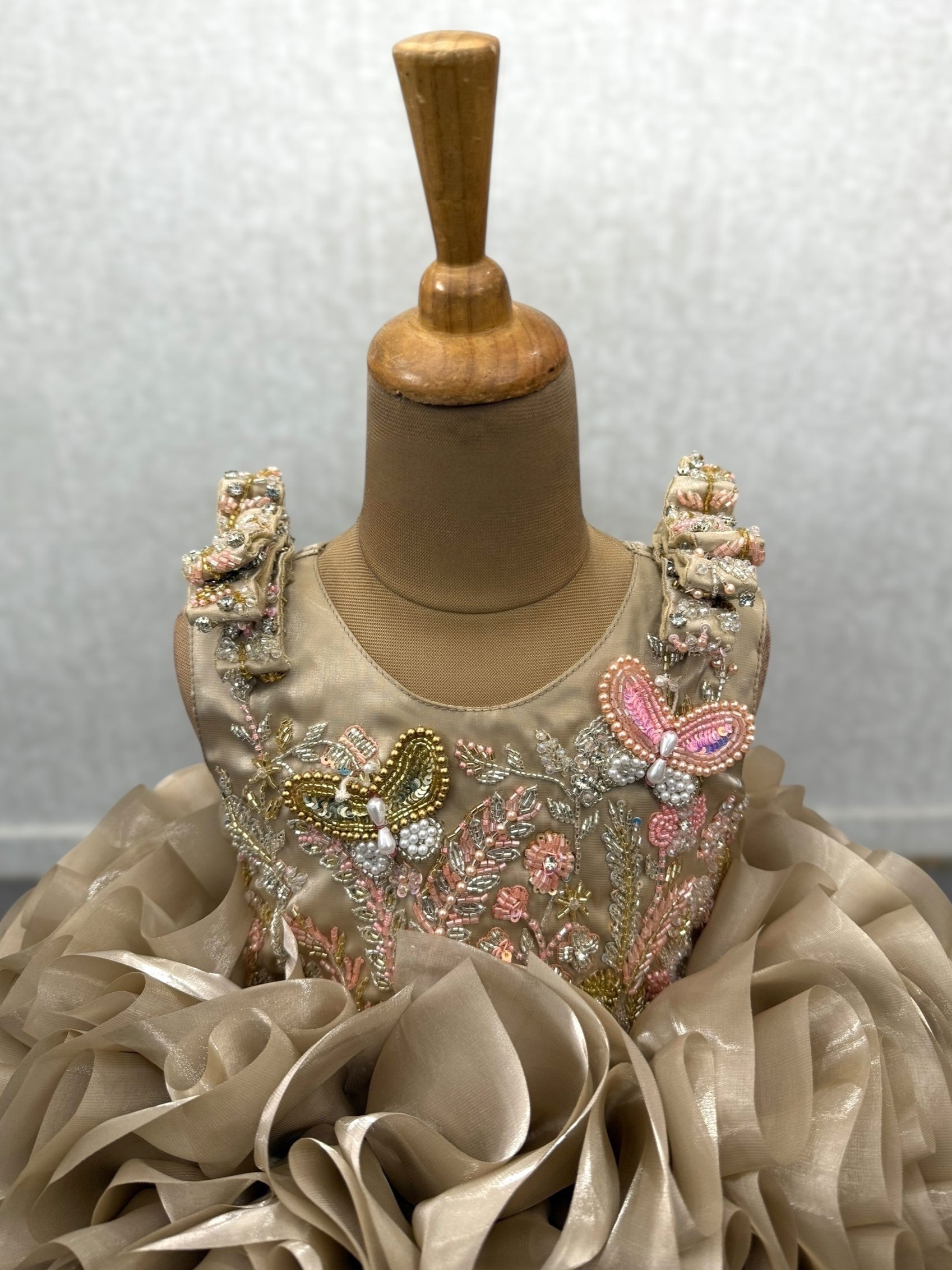 Bloom Golden Mirage Butterfly Ruffle Gown With Intricated Hand Work