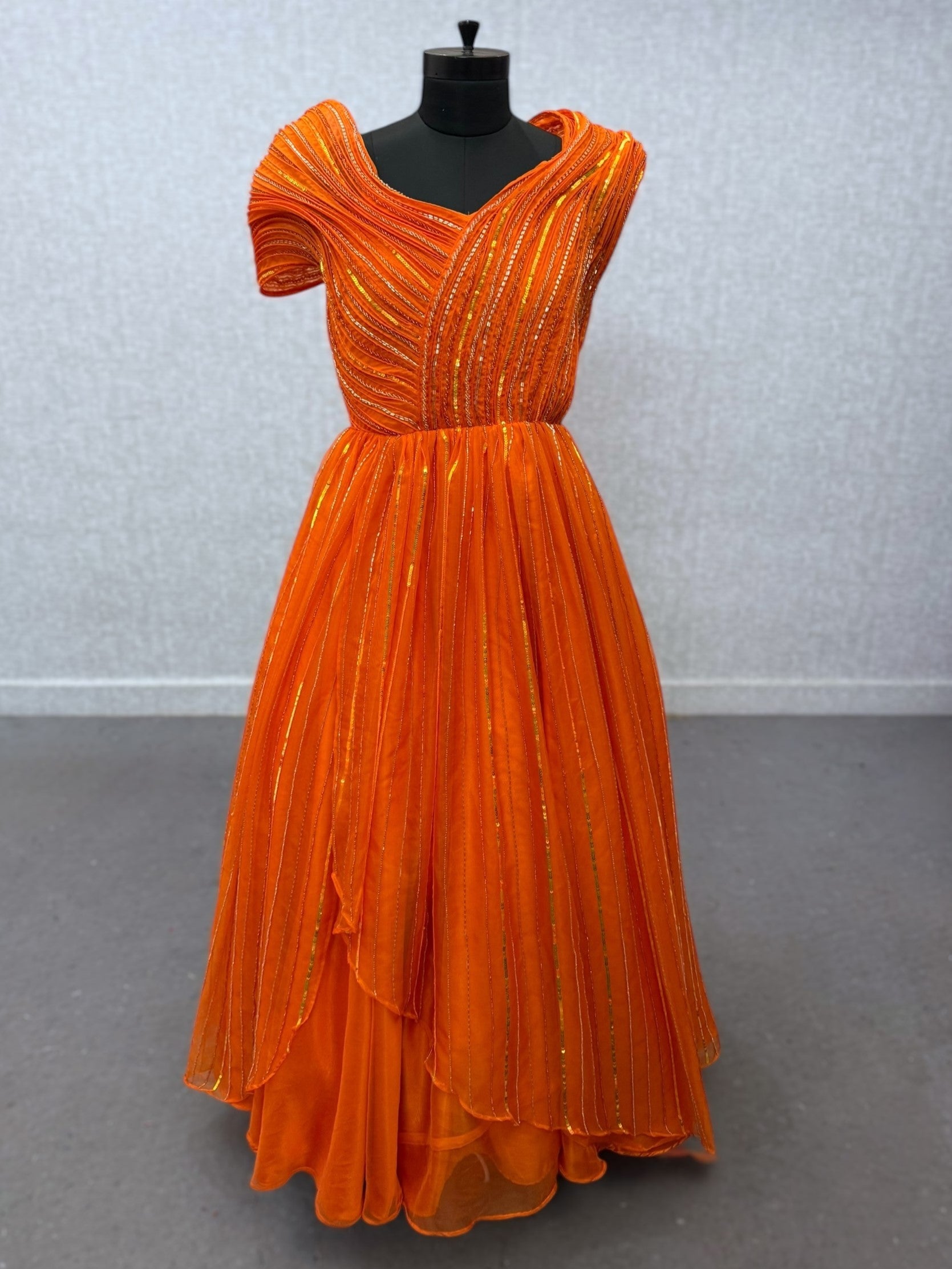 STRUCTURED HAND CRAFTED ORANGE ORGANZA GOWN