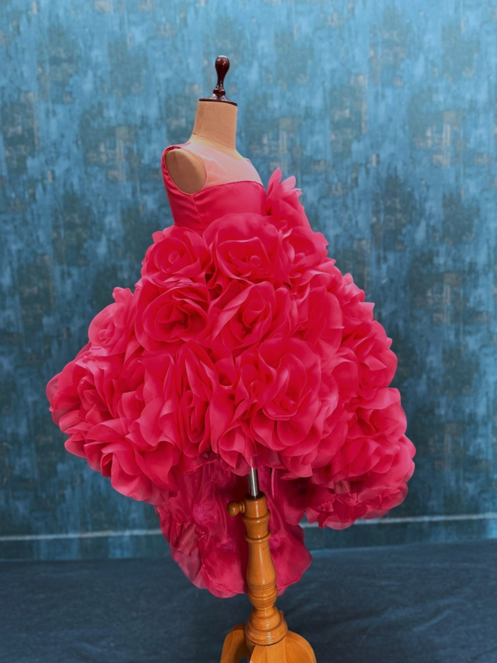 dark peach 3d floral high low gown