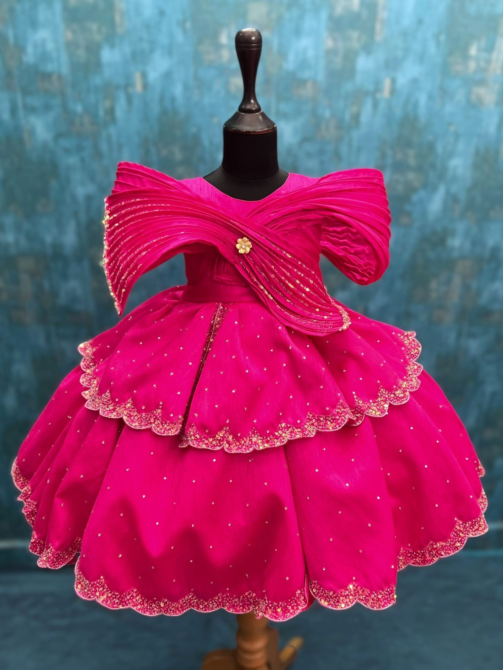 Regalia Rosé Fuchsia Bow-Draped Crystal Couture Celebration Gown