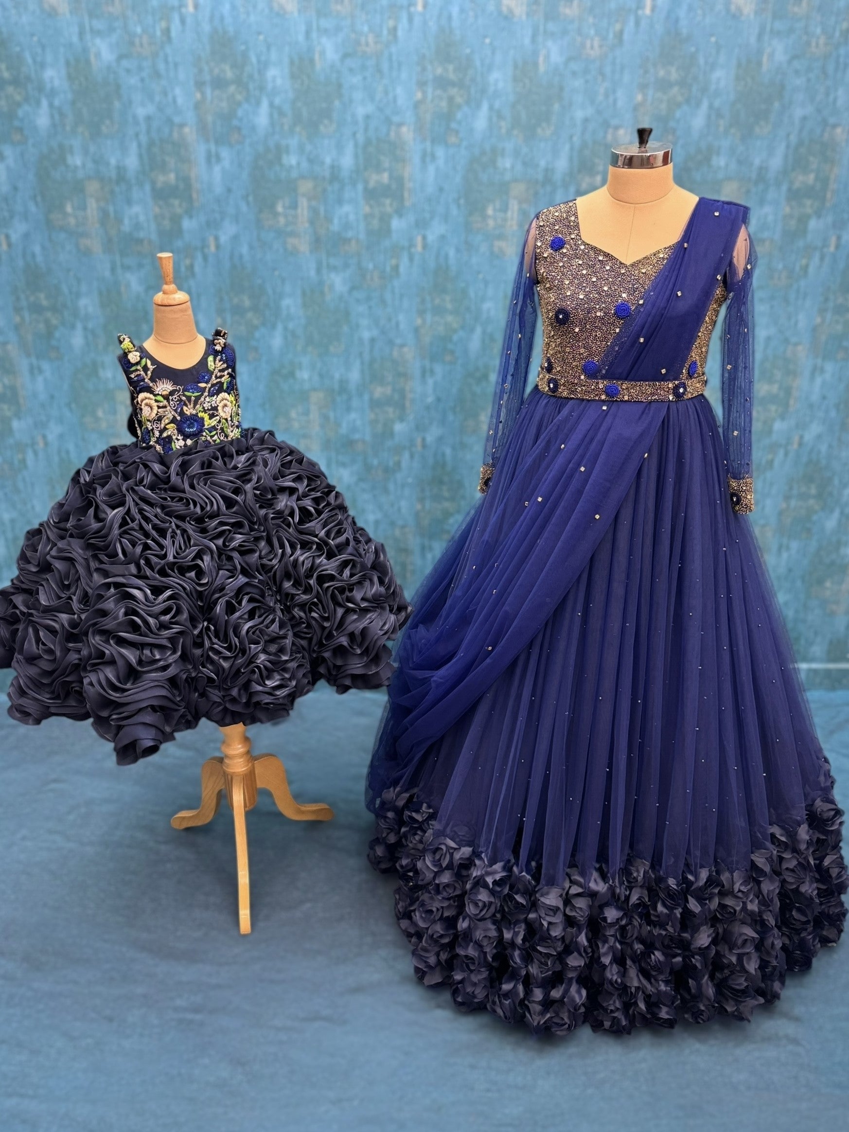 Buy Designer Party Gowns Online, Royal Navy Princess Gown Duo