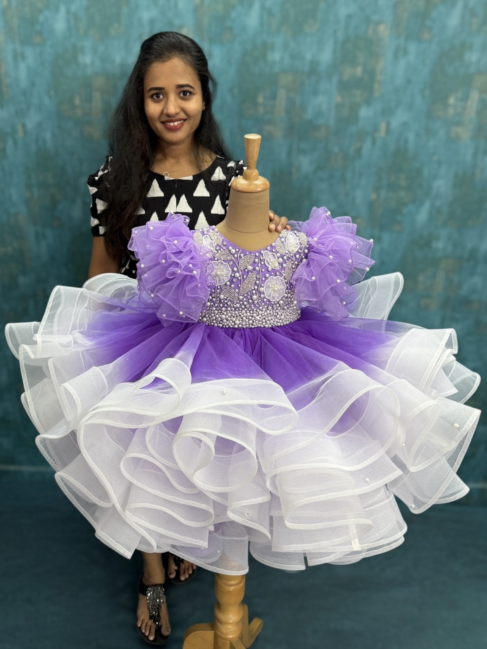 Lavender Pearl Blossom Royale Princess Gown 1-2Y