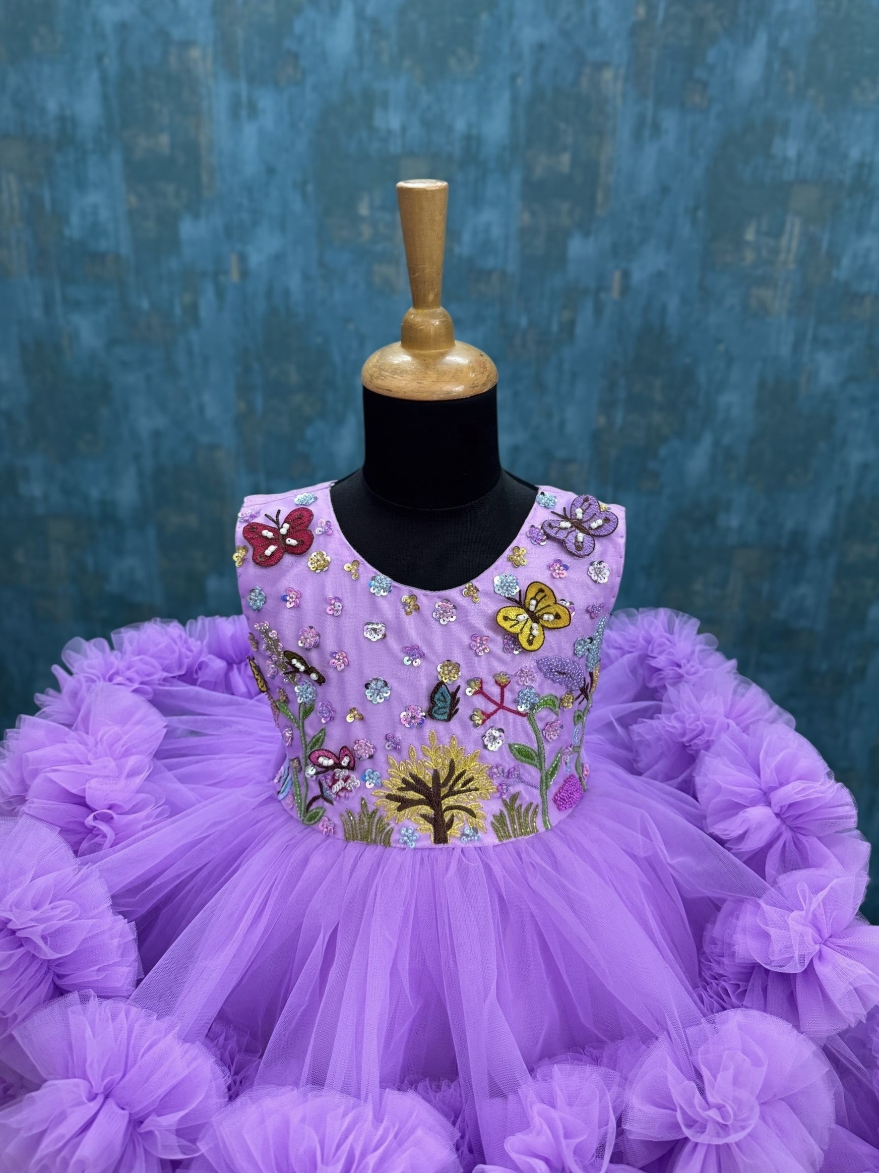Designer Gown for Girl Online, Lavender Butterfly Dress