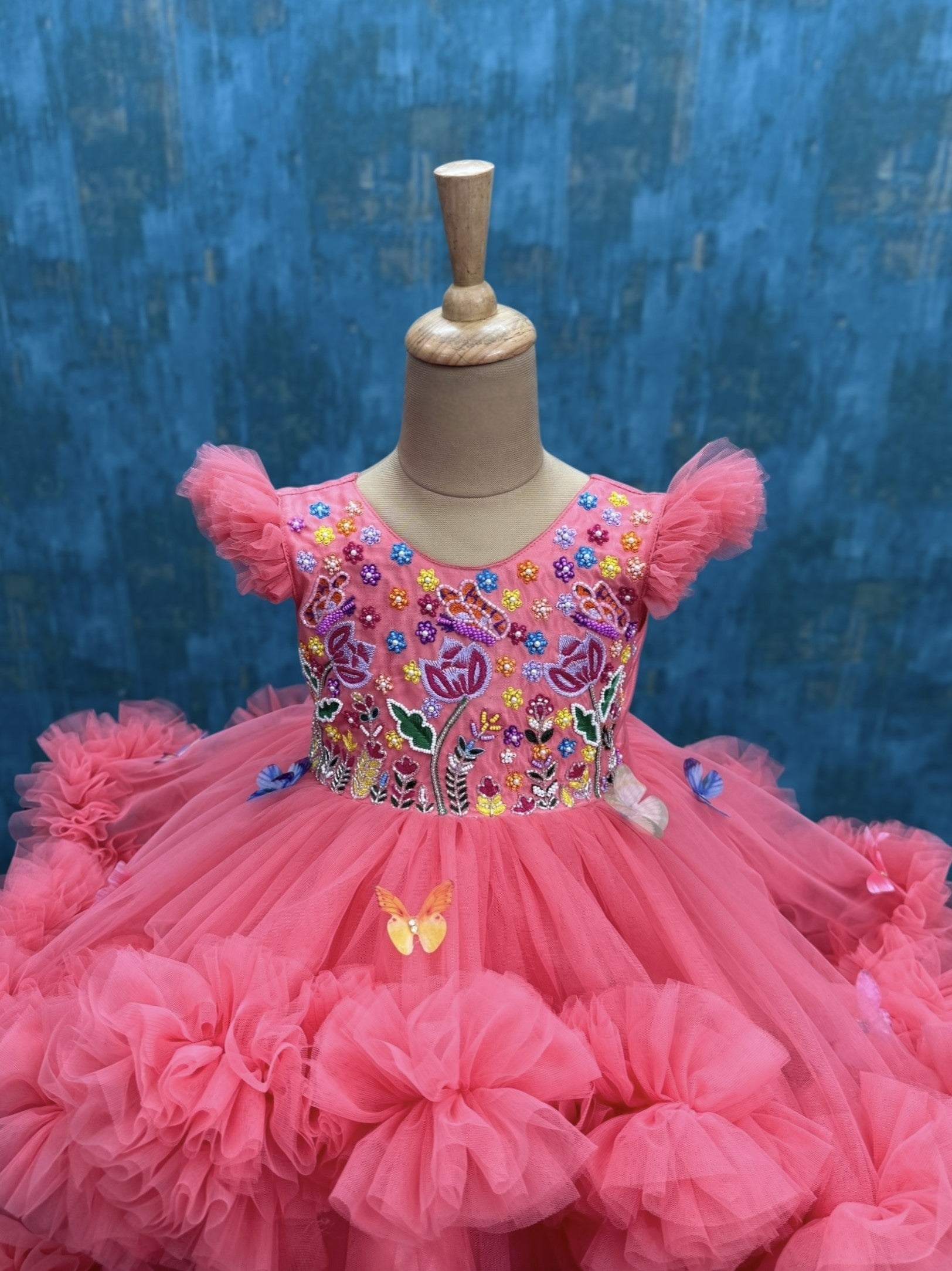 Blush Petal Butterfly Garden High Low Princess Gown