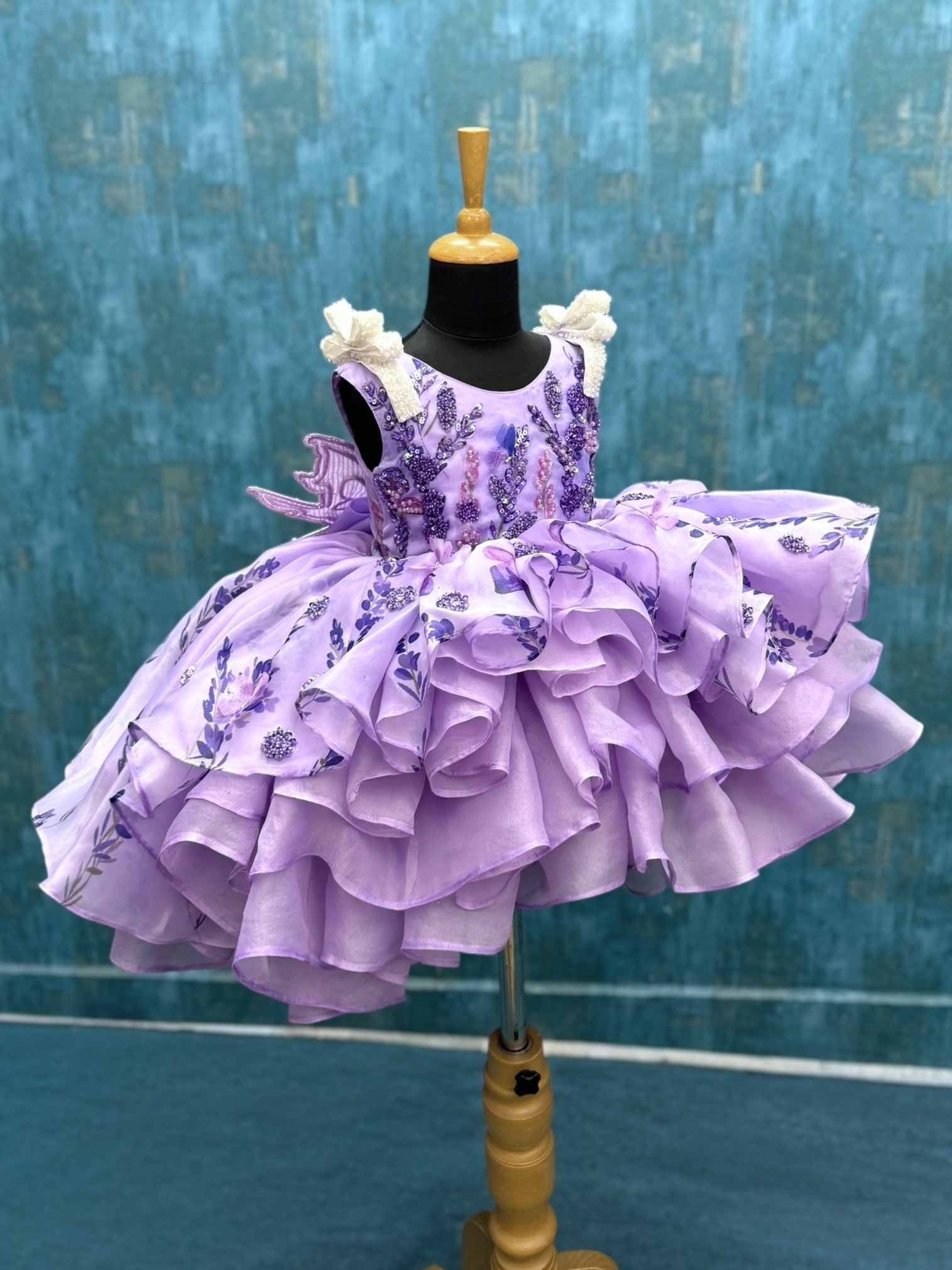 Royal Lavender Blossom Ruffle Fairy Tale Designer Dress