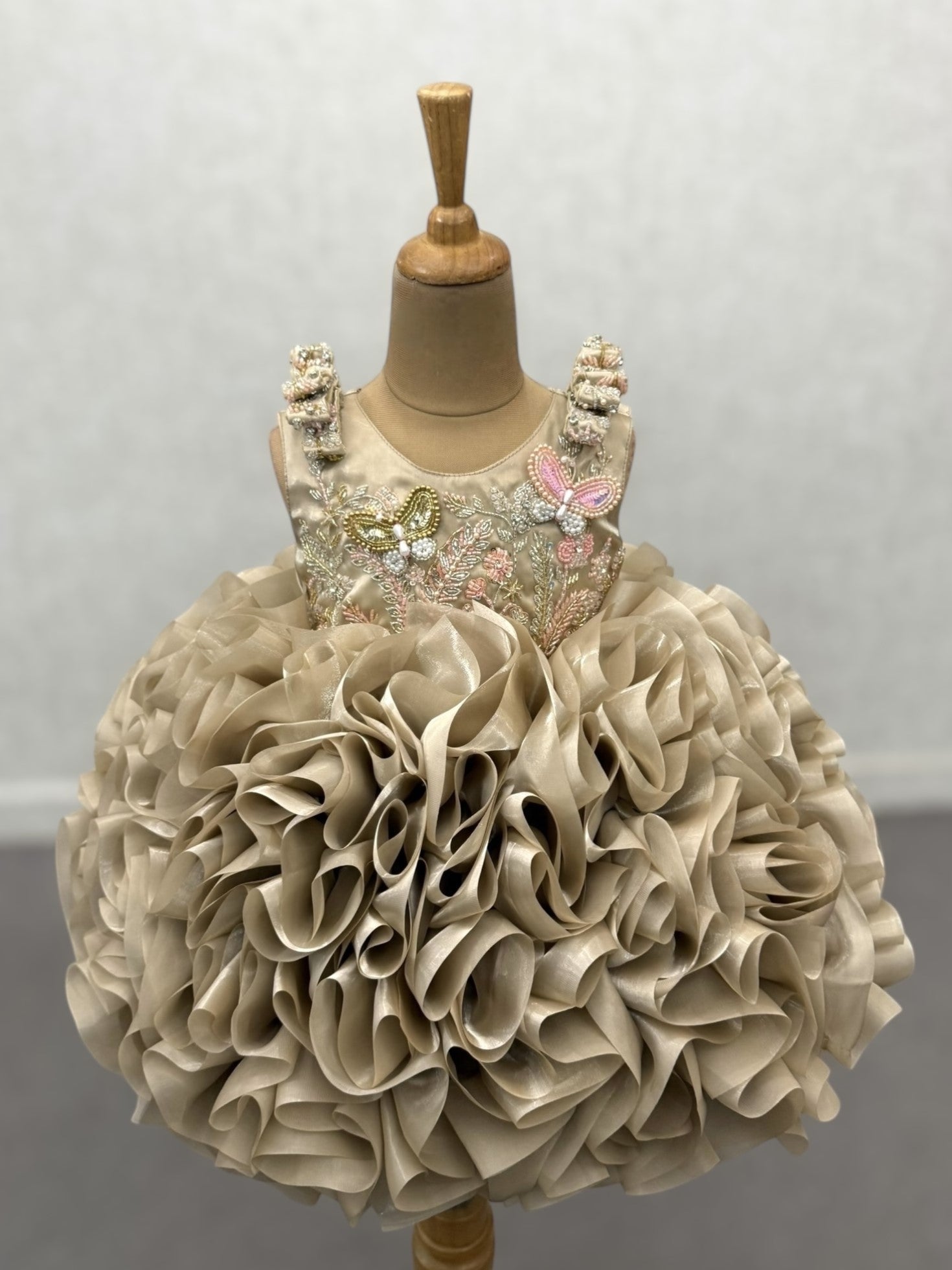 Bloom Golden Mirage Butterfly Ruffle Gown With Intricated Hand Work