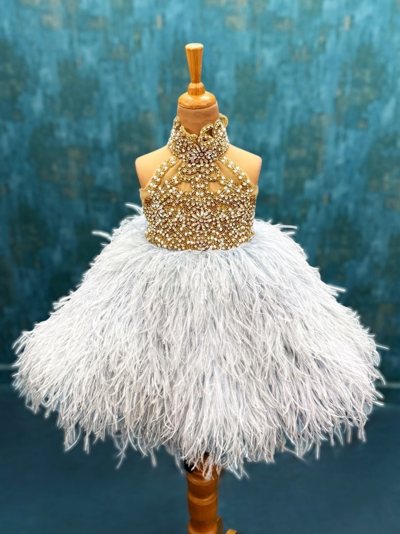 Ostrich Feather Gown With Heavy Hand Work Detailing