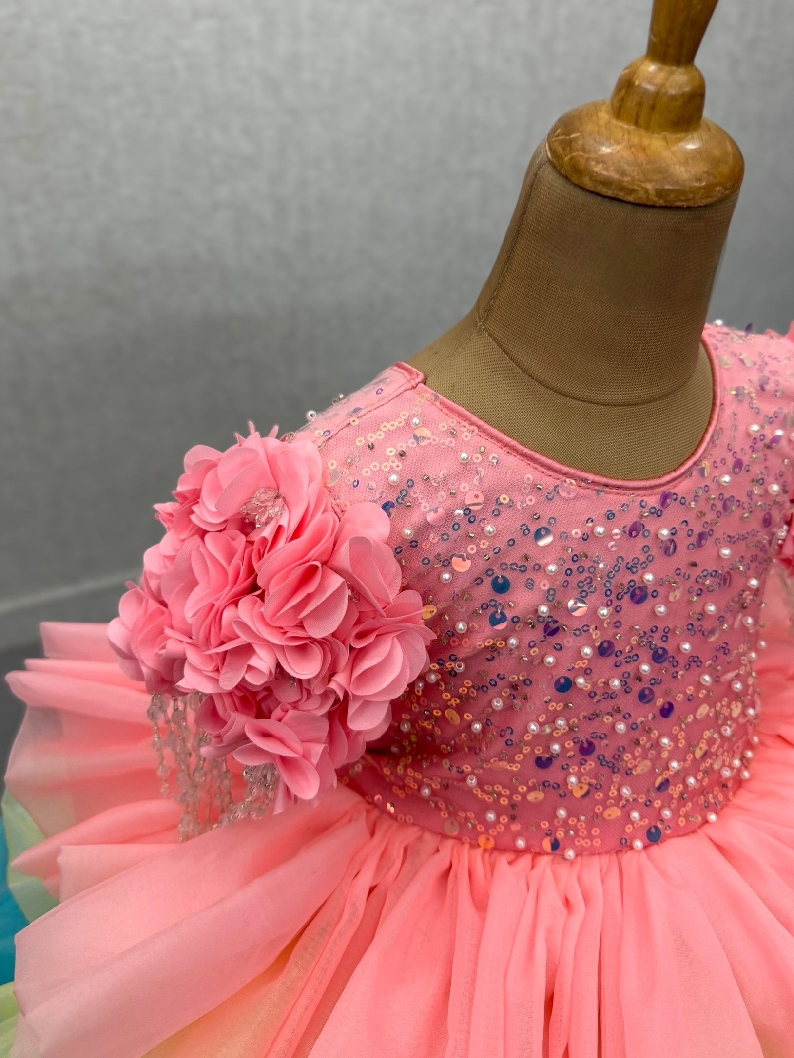 Blossom Rainbow Fantasy Gown with crystal hanging sleeves