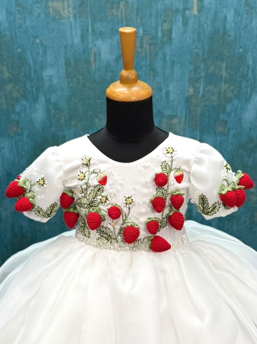 white 5D Élite Strawberry Garden organza Dress