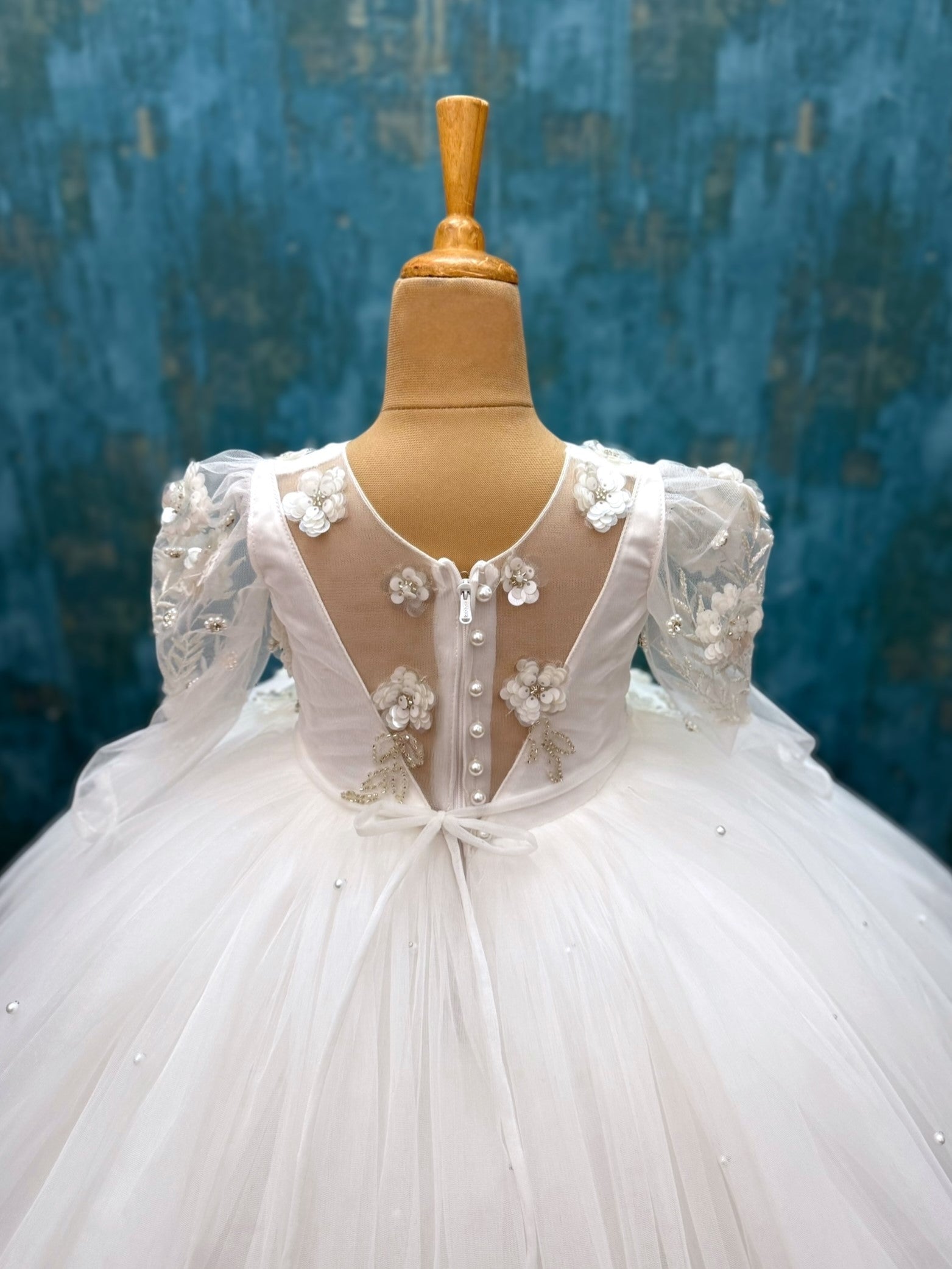 floral white Dream Whirl Couture gown with hand work detailing