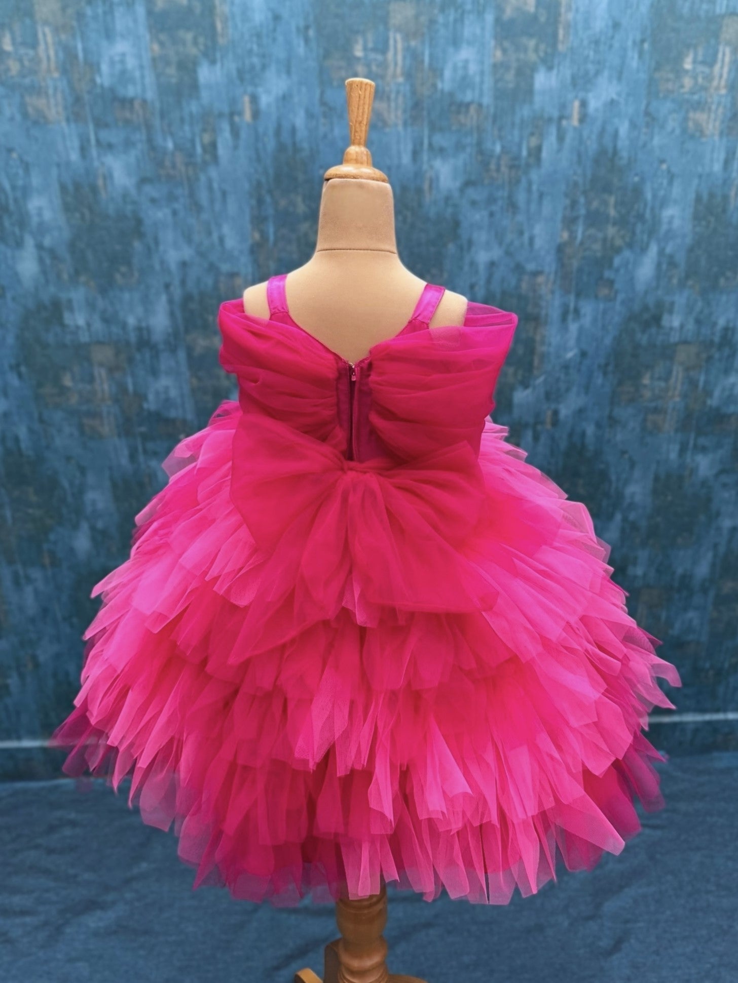 pink Berry Blush petal gown with overlapping sleeves