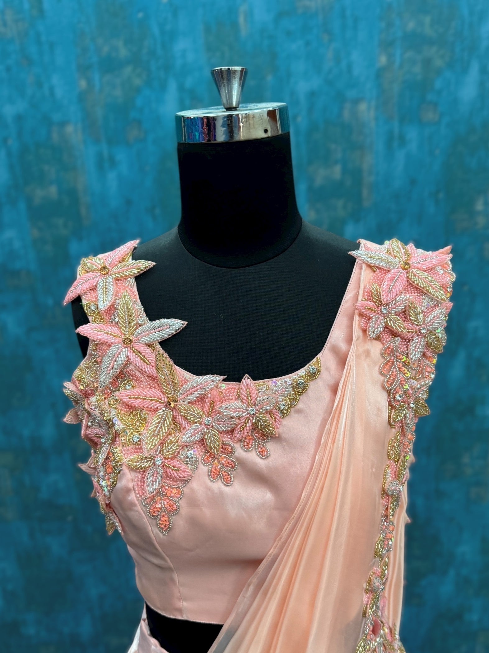 3D Embossed floral Sleeveless Lehenga with dupatta