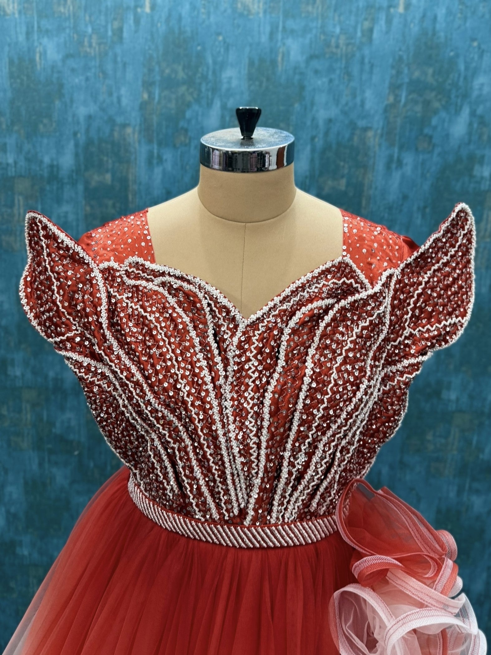 Flame Petal Cascade Gown