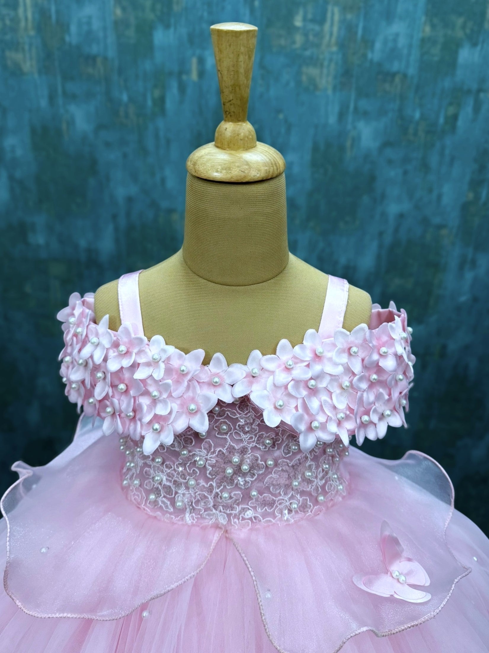 Dreamy Pink Lace And Pearl Ball Gown