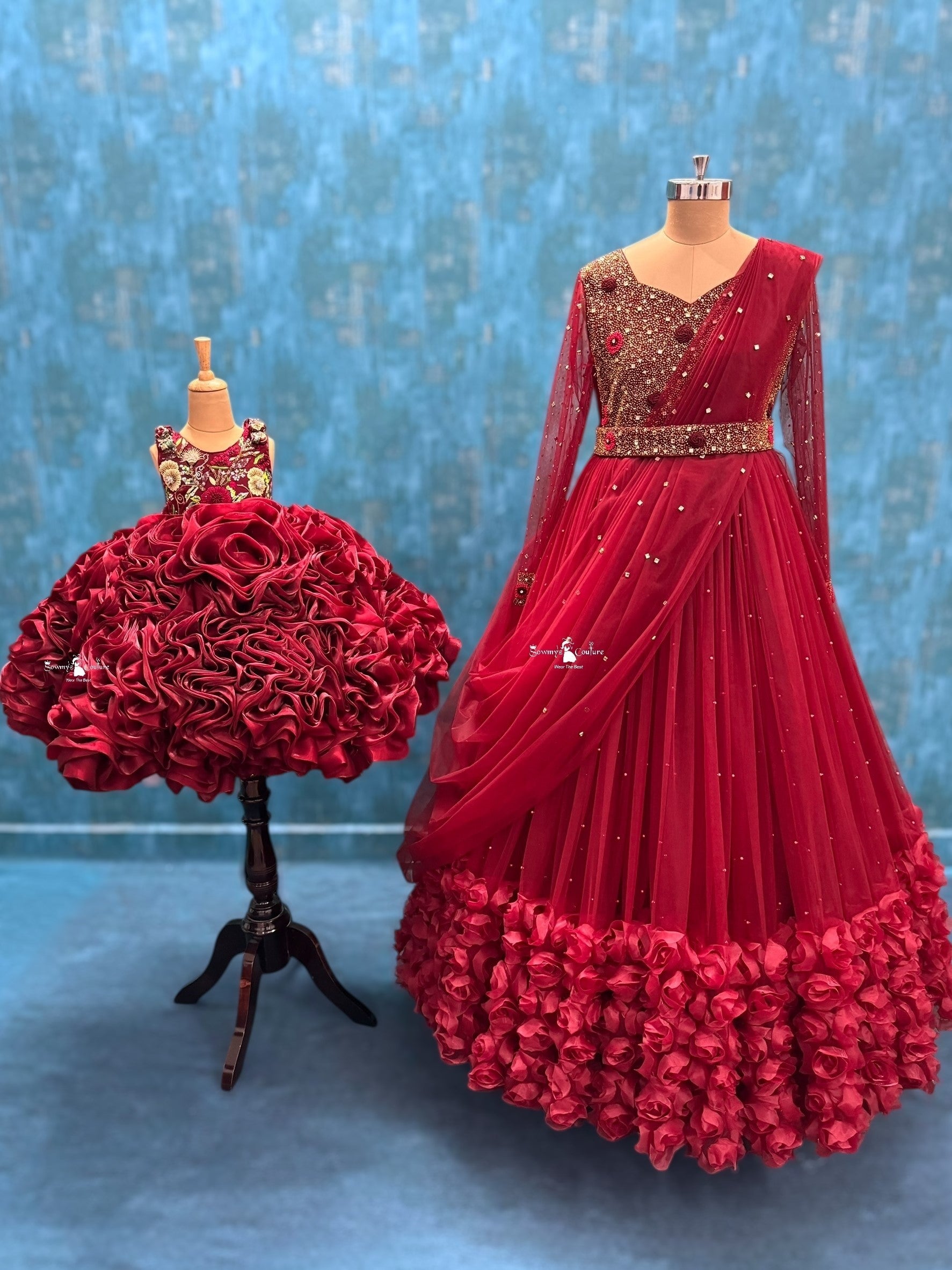 Premium Occasion Wear Dresses Online, Royal Red Mom & Daughter Duo