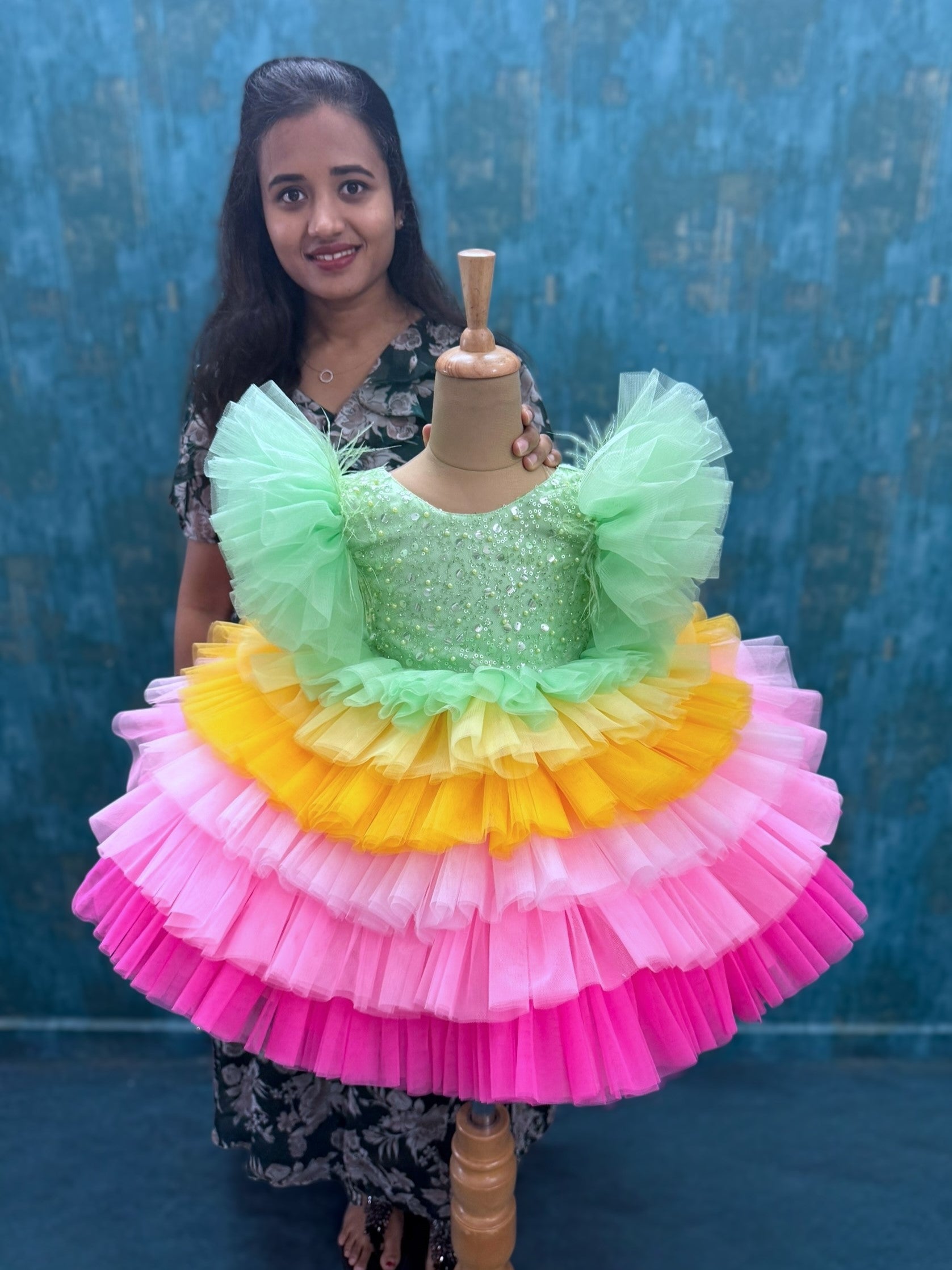 Rainbow Candy Cascade Fairy Ruffle Princess Celebration Dress