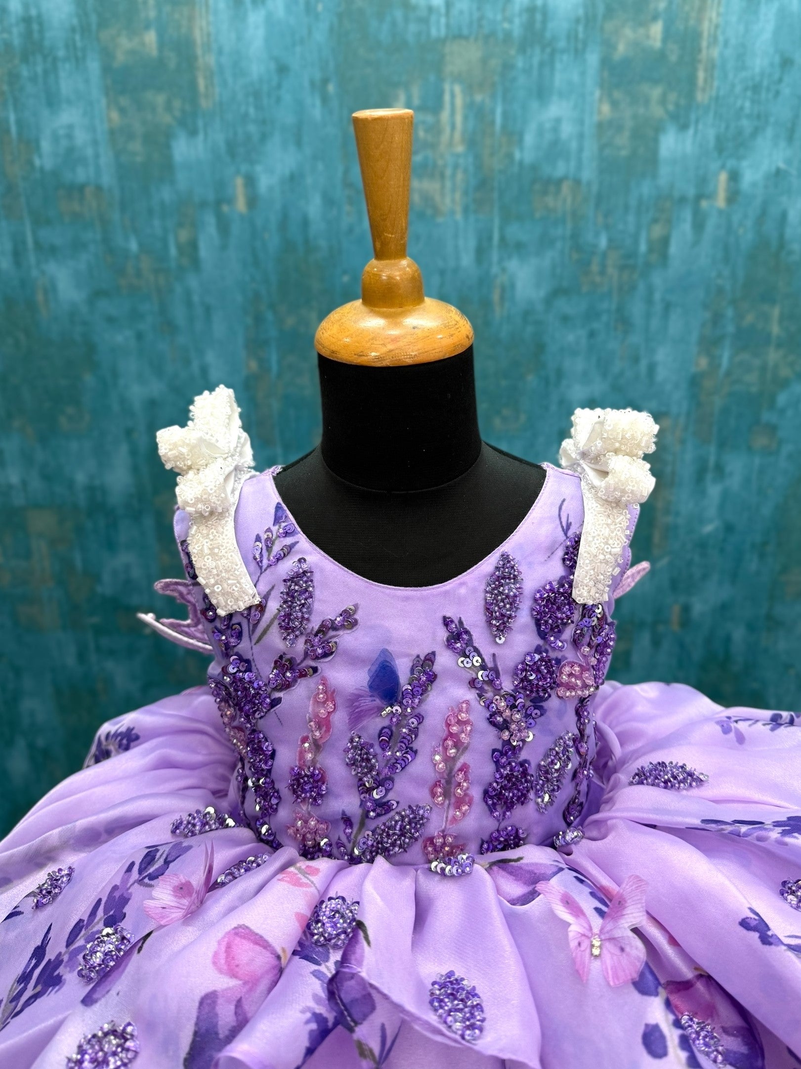 Royal Lavender Blossom Ruffle Fairy Tale Designer Dress