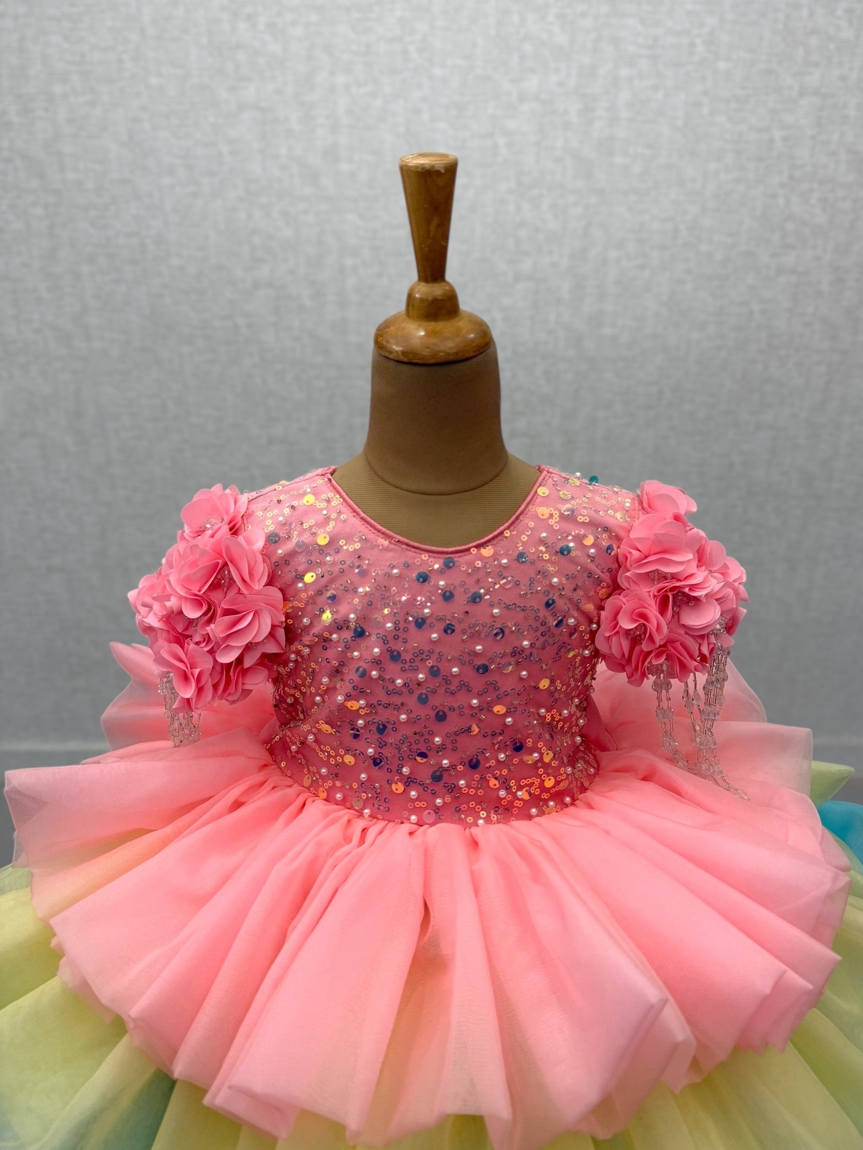 Blossom Rainbow Fantasy Gown with crystal hanging sleeves