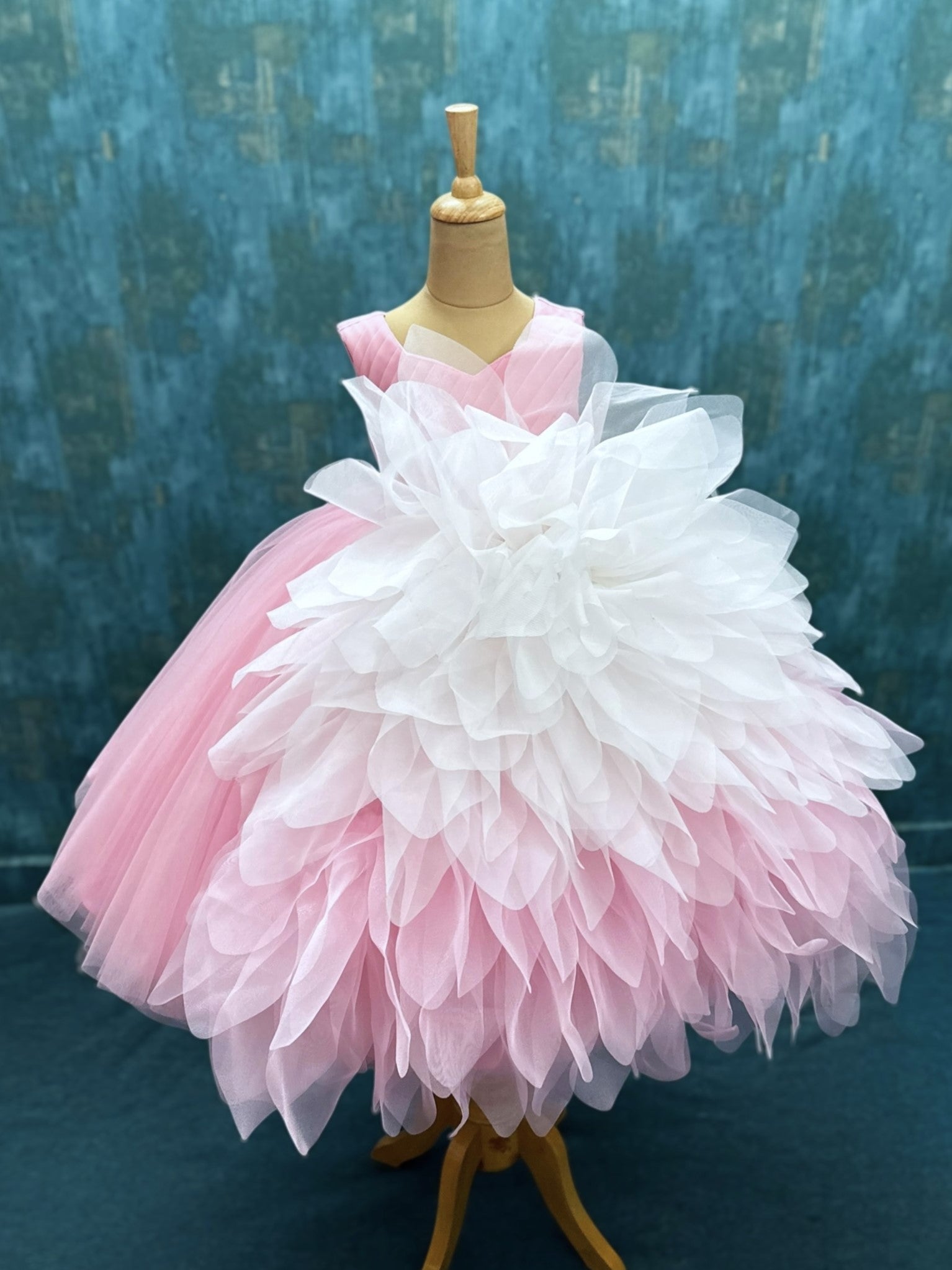 Rose Mist Layered Petal Fantasy Celebration Gown