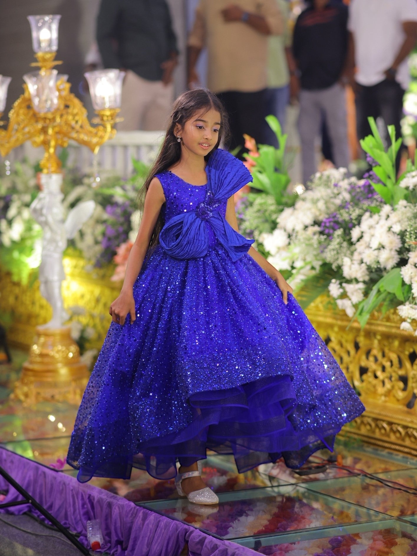 Midnight Blue Star fall Crystal Grand Bow Princess Ball Gown