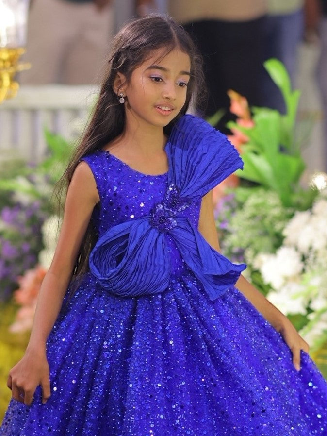 Midnight Blue Star fall Crystal Grand Bow Princess Ball Gown