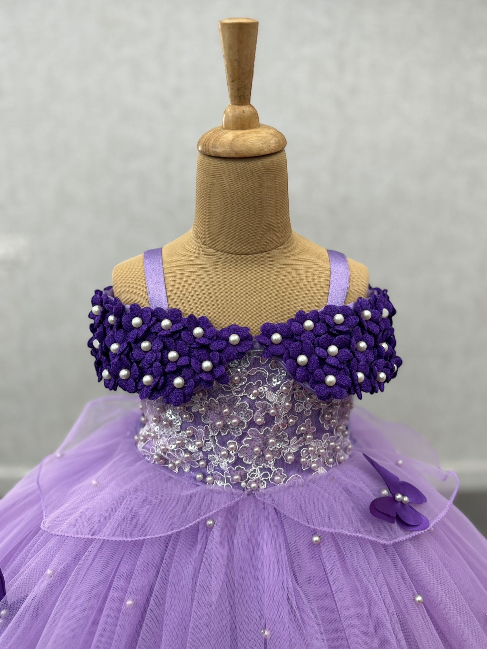Lavender And Purple Lace And Pearl Ball Gown