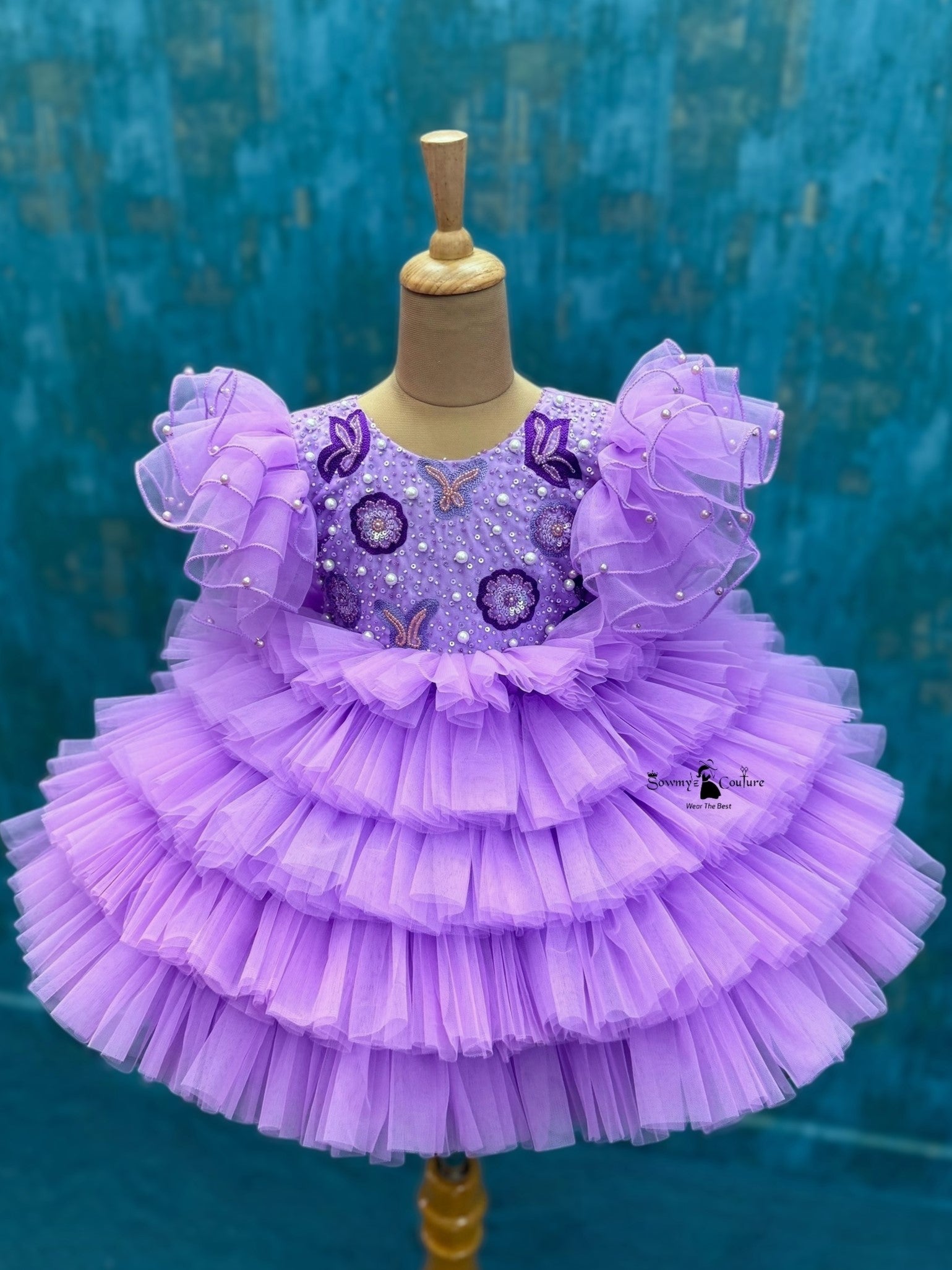 Violet Whisper Pearl-Dusted Fairy Ball Dress