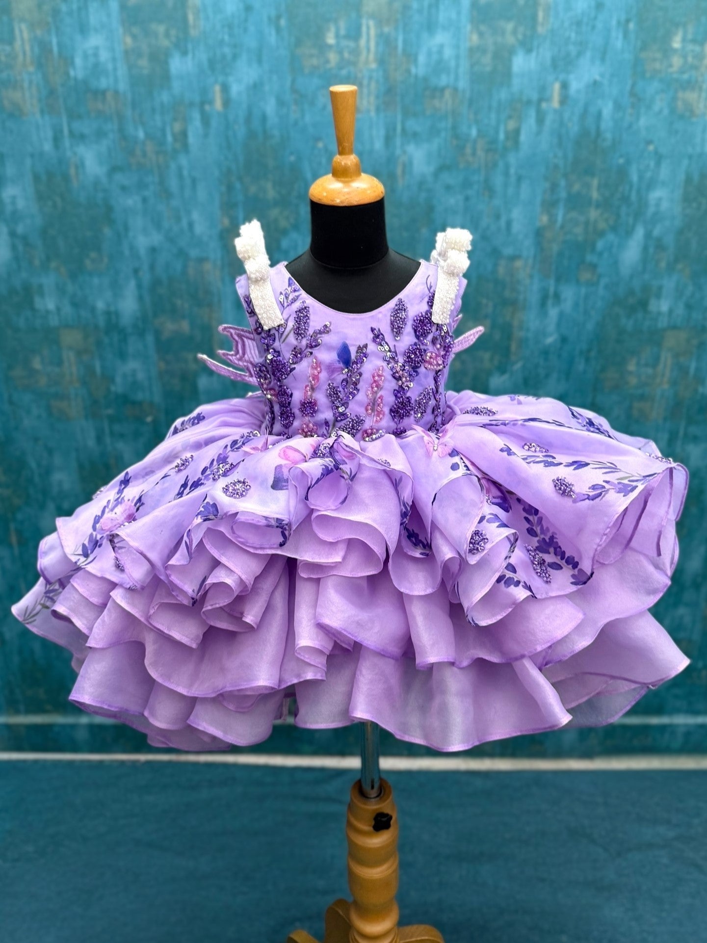 Royal Lavender Blossom Ruffle Fairy Tale Designer Dress