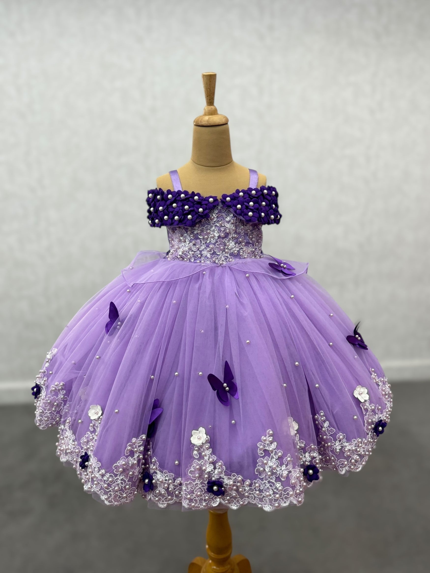 Lavender And Purple Lace And Pearl Ball Gown
